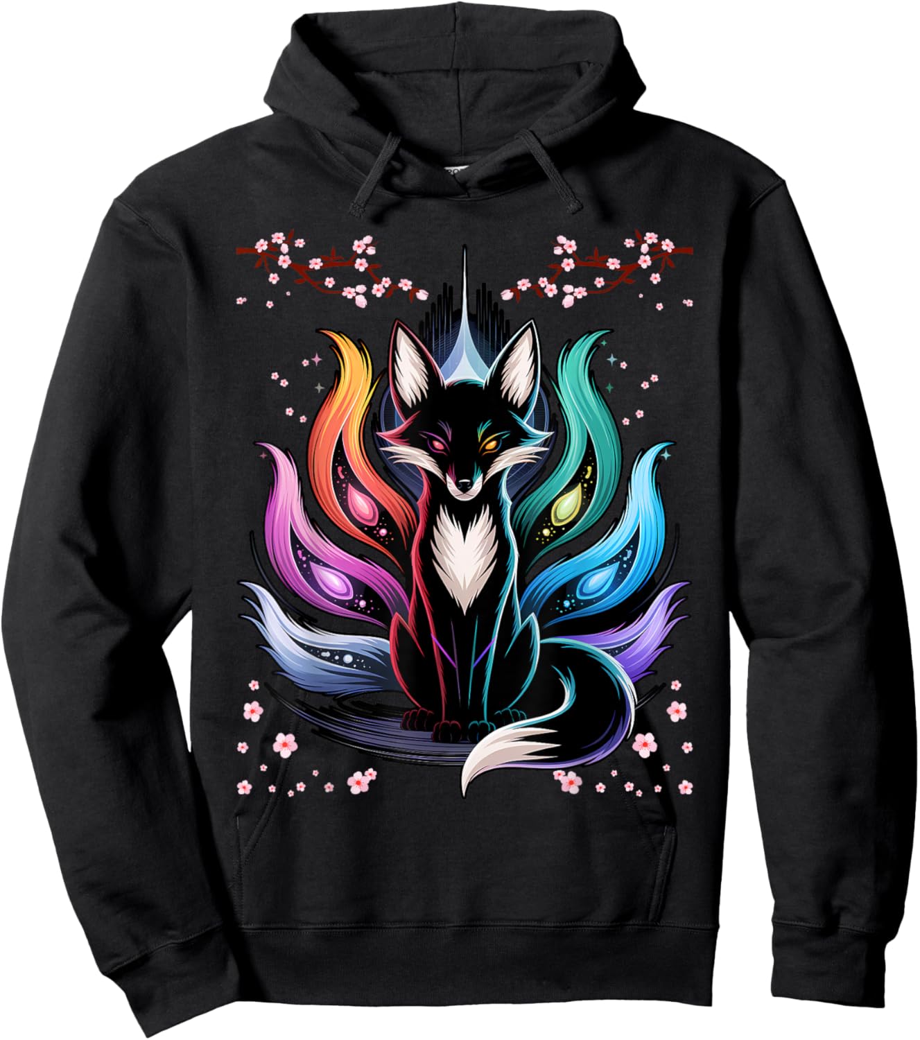 Japanese Fox Kitsune Seven Elements Cherry Flower Blossom Hoodie - Hoodie | Black