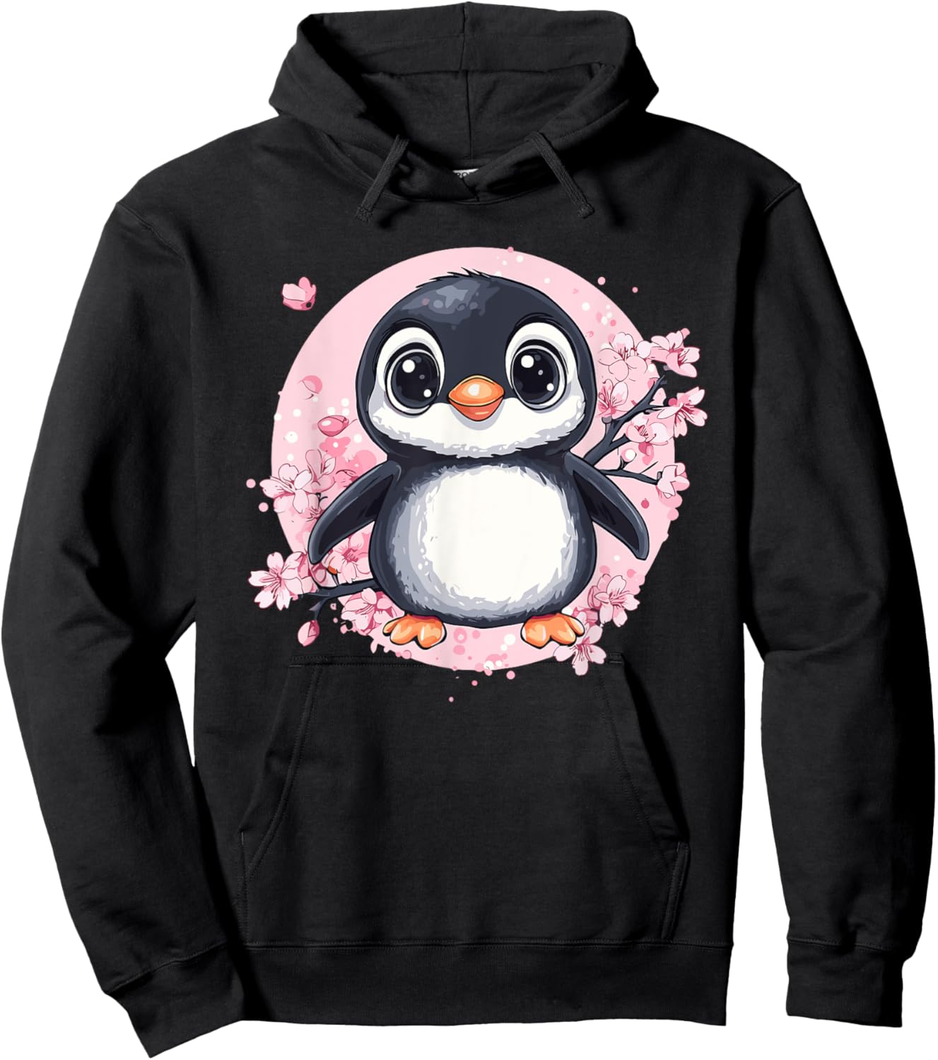 Cute Penguin Sakura Blossom Delight Hoodie - Hoodie | Black