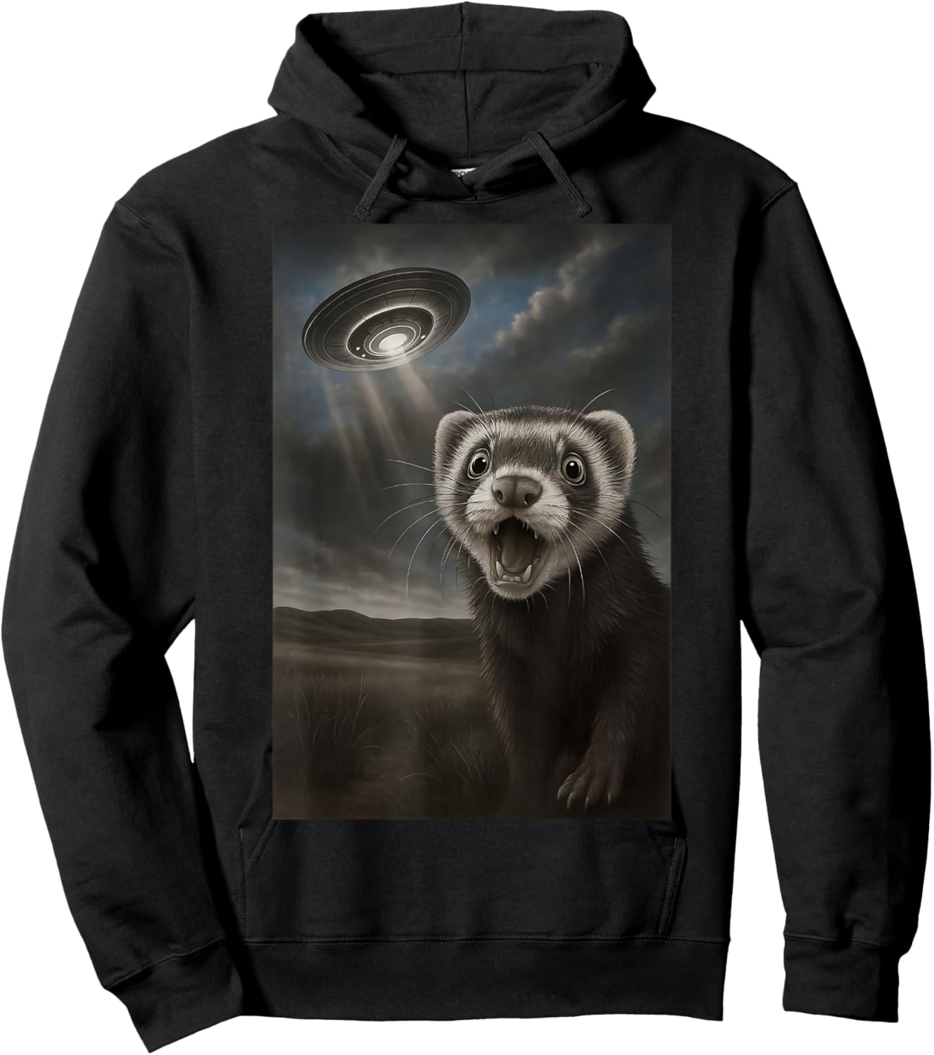 Funny Ferret UFO Shocked Alien Abduction Selfie Hoodie - Hoodie | Black