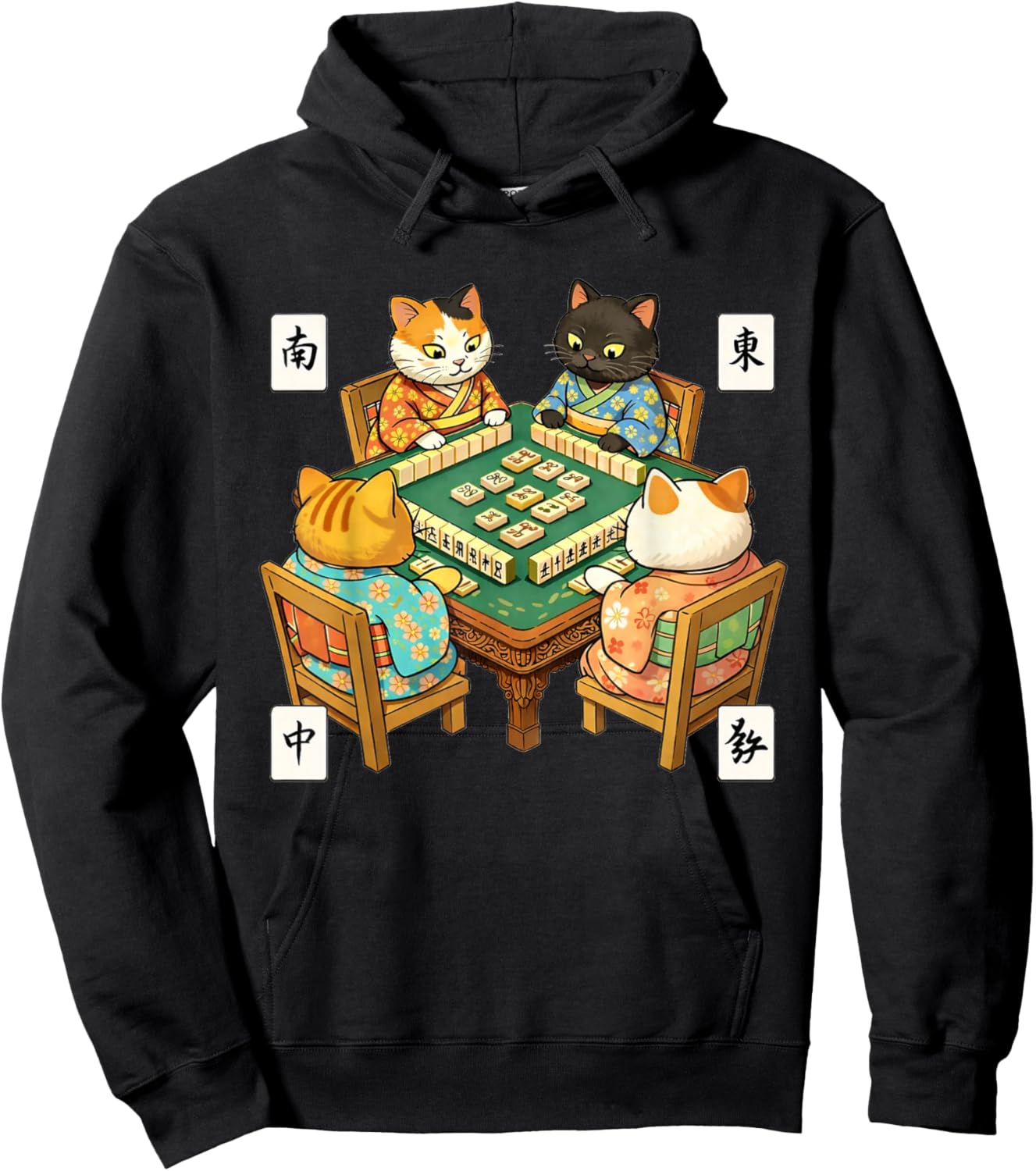 Cute Cats Playing Mahjong Funny Animal Game Lover Hoodie - Hoodie | Black