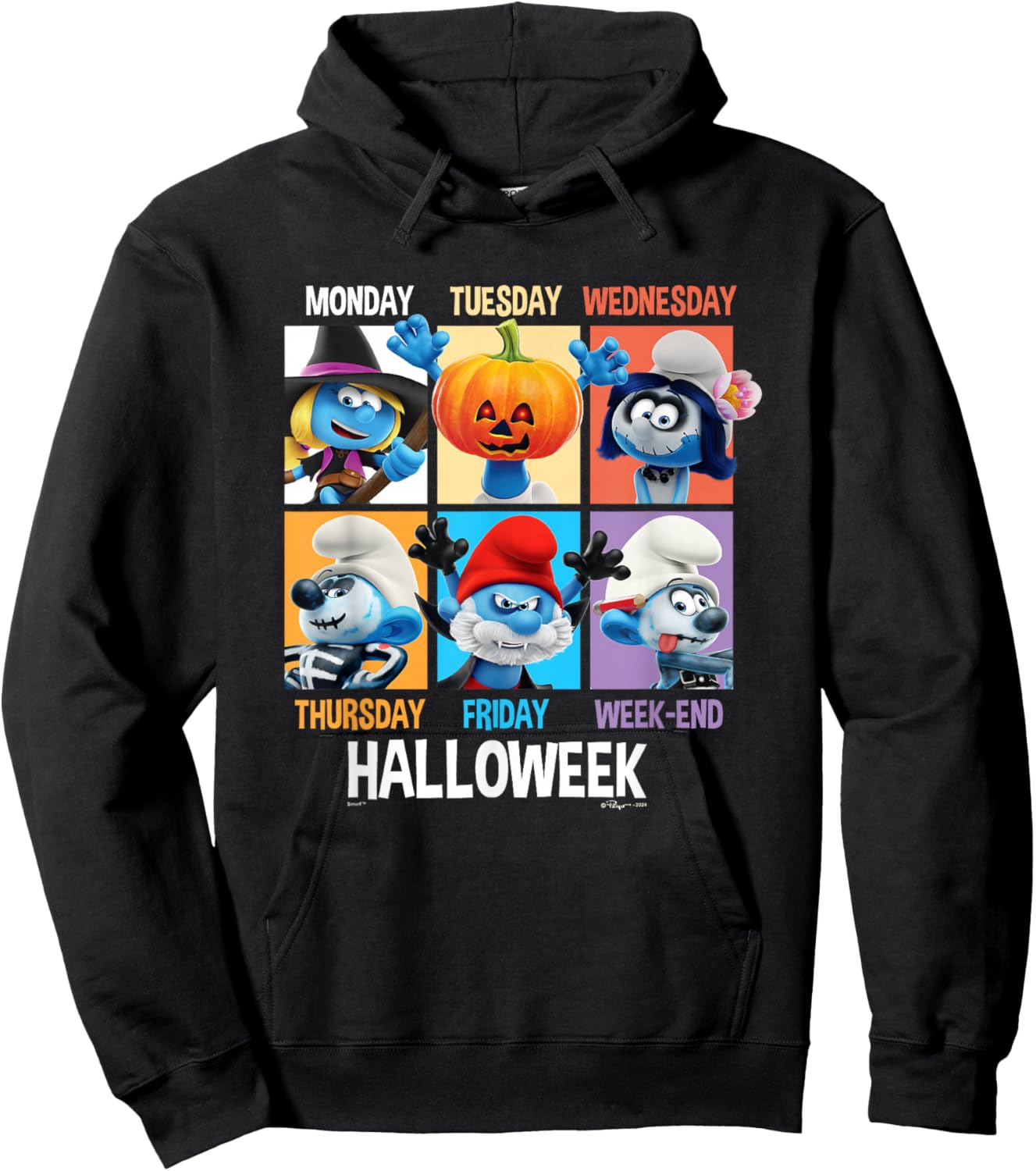 The Smurfs Halloween Hallowek Group Shot Big Chest Panels Hoodie - Hoodie | Black