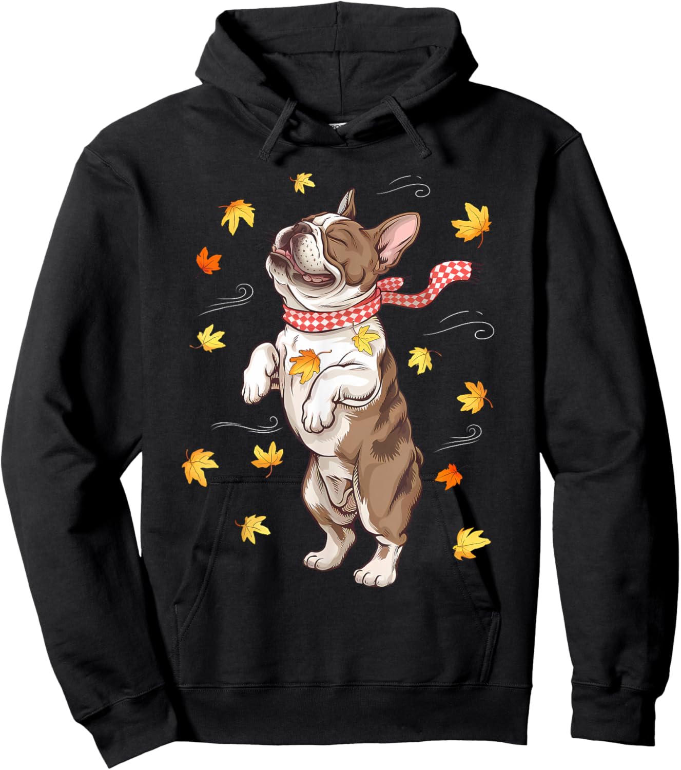 Cute Dog Autumn Fall Breeze Leaves French Bulldog Hoodie - Hoodie | Black
