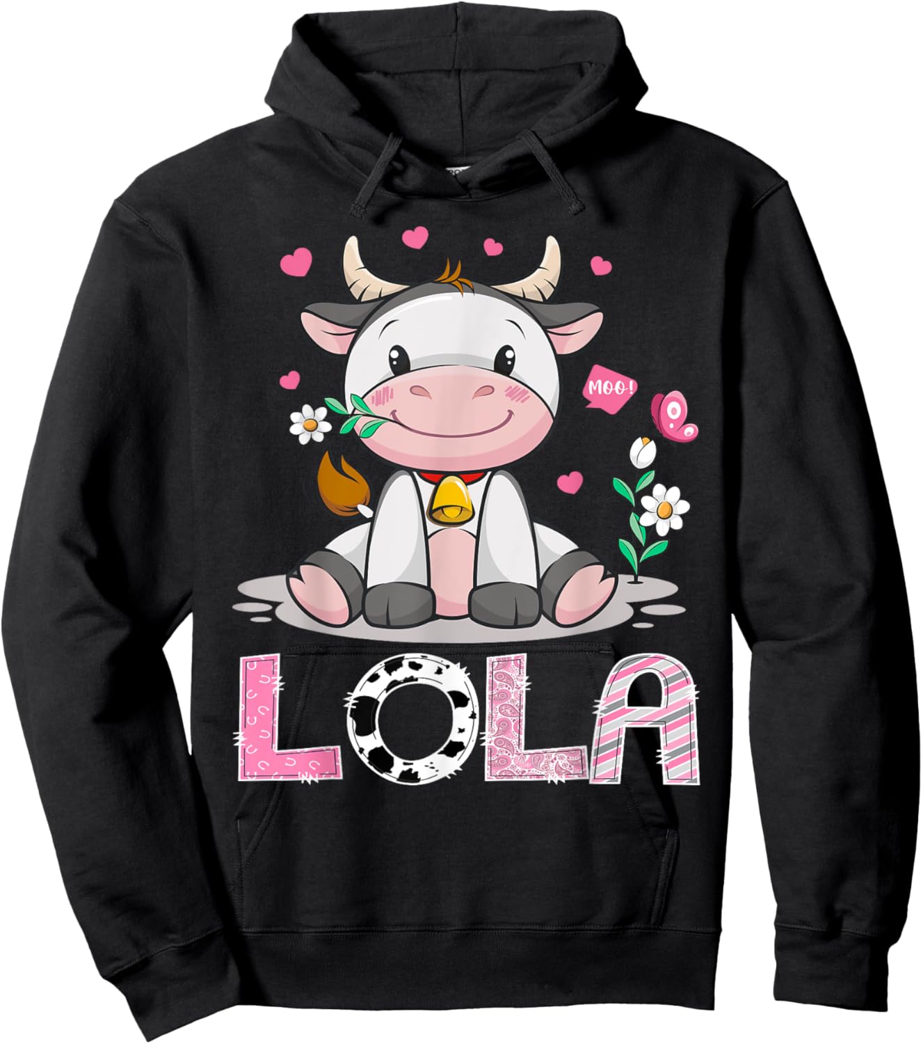 Lola Cute Cow Moo Moo Farmer Birthday Family Matching Hoodie - Hoodie | Black