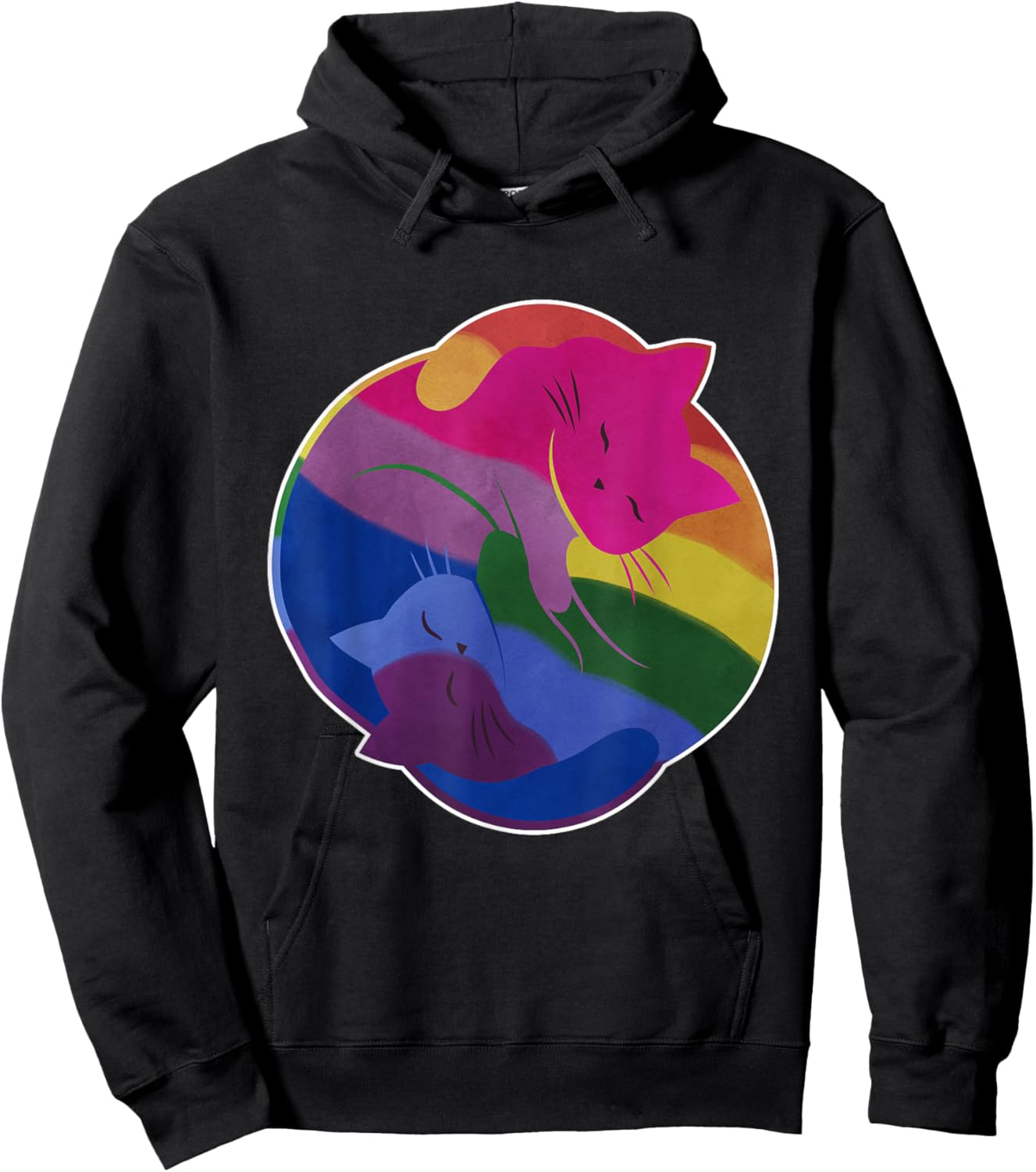 Bisexual Rainbow Cat Yin Yang LGBT Bi Pride Month Gay Flag Men Women Kids Hoodie - Hoodie | Black
