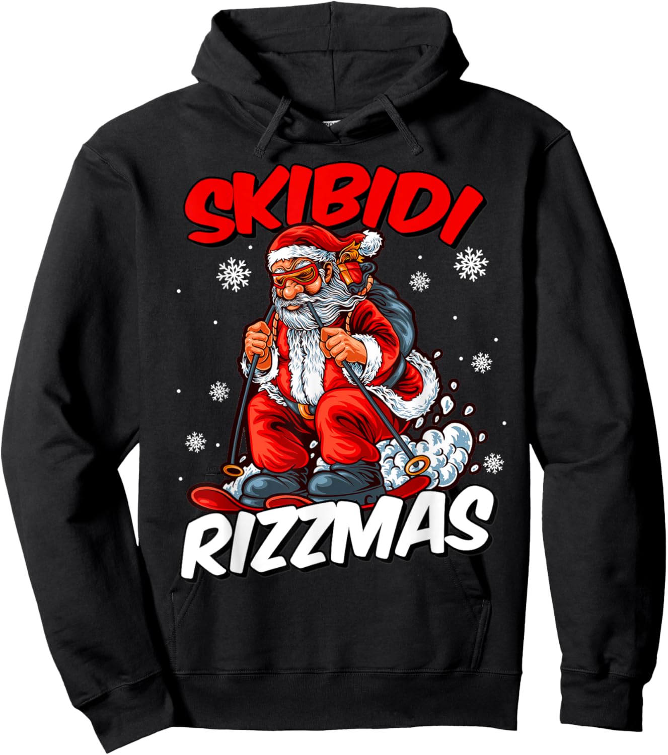 Retro Skibidi Rizzmas Funny Santa Clause Skiing_Xmas Hoodie - Hoodie | Black