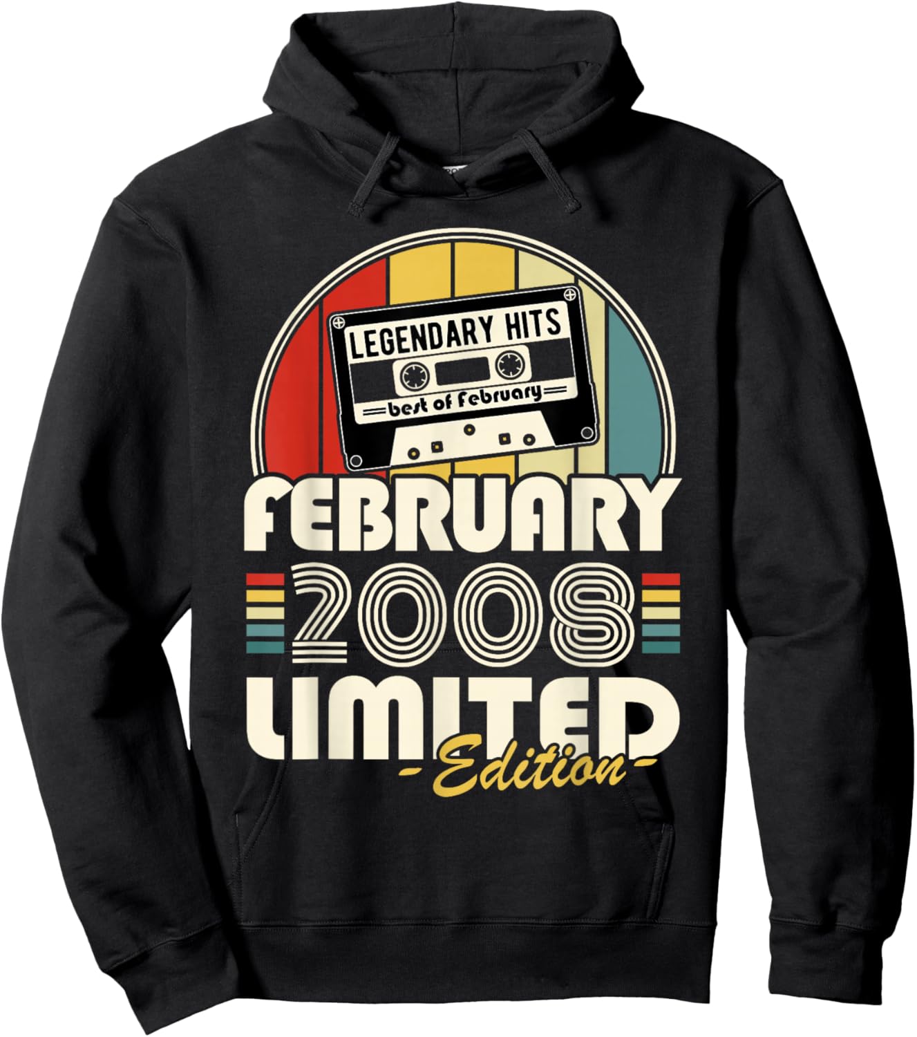 Vintage Birthday 18 Years Born in February 2008 Boy Girl Hoodie - Hoodie | Black