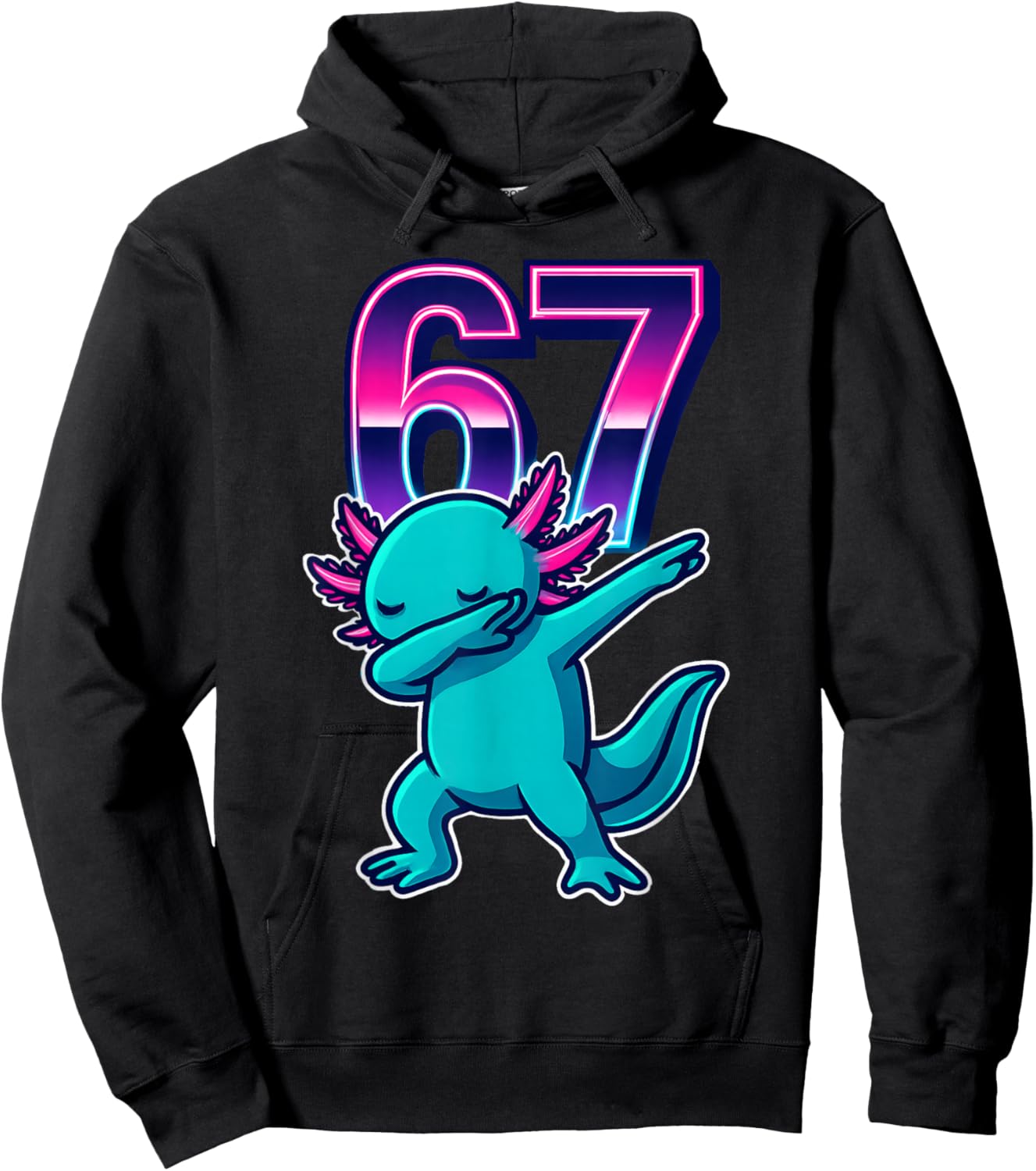 Funny Dabbing Axolotl 67 Meme Retro 80s Girls Boys Teenager Hoodie - Hoodie | Black