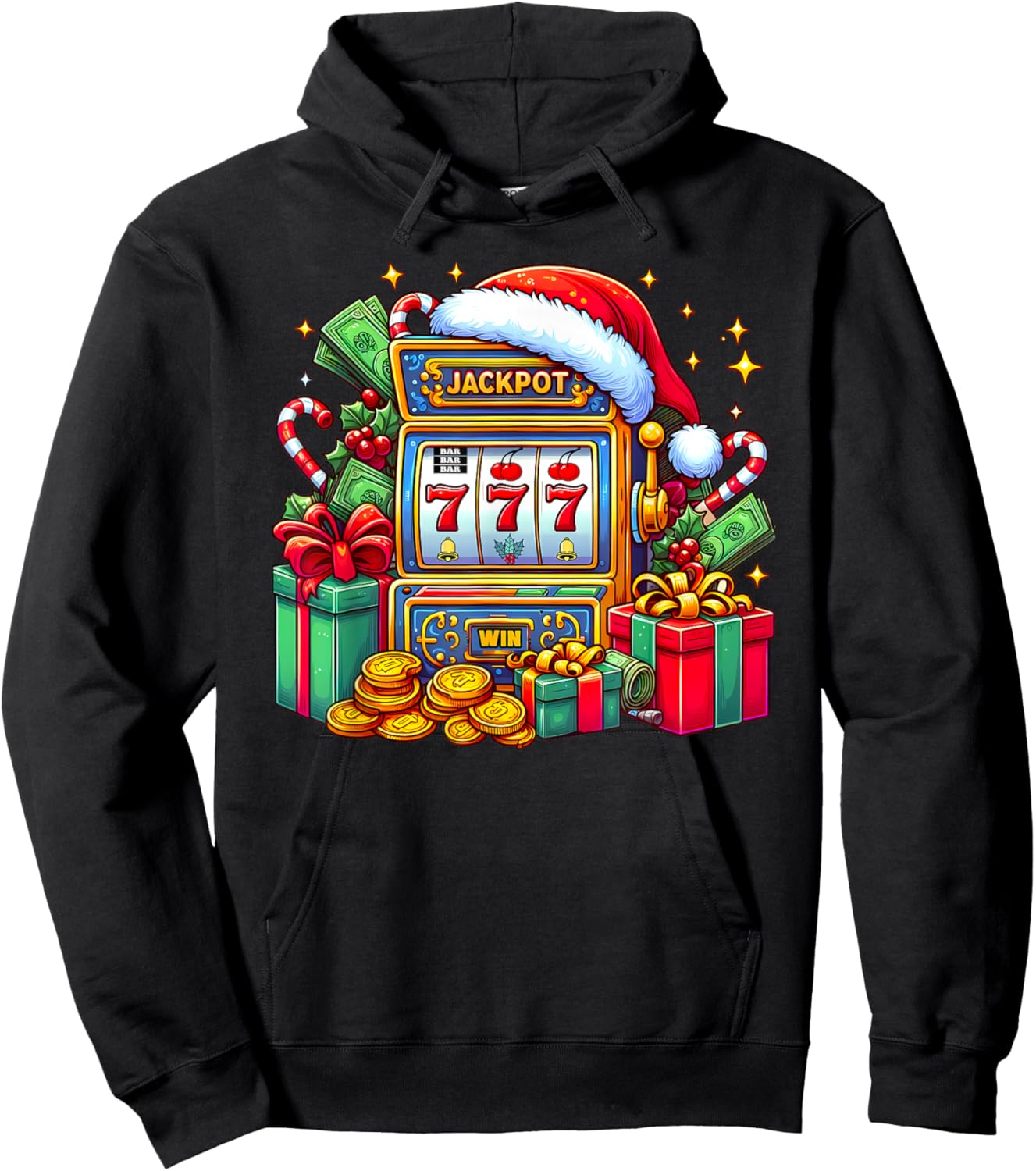 Christmas Slot Machine Casino Lucky Winner Xmas Big Jackpot Hoodie - Hoodie | Black