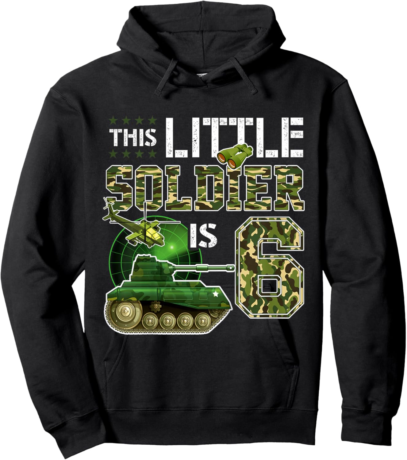 Kids Birthday Military Themed Camo This Little Soldier Is 6 Boys Hoodie - Hoodie | Black