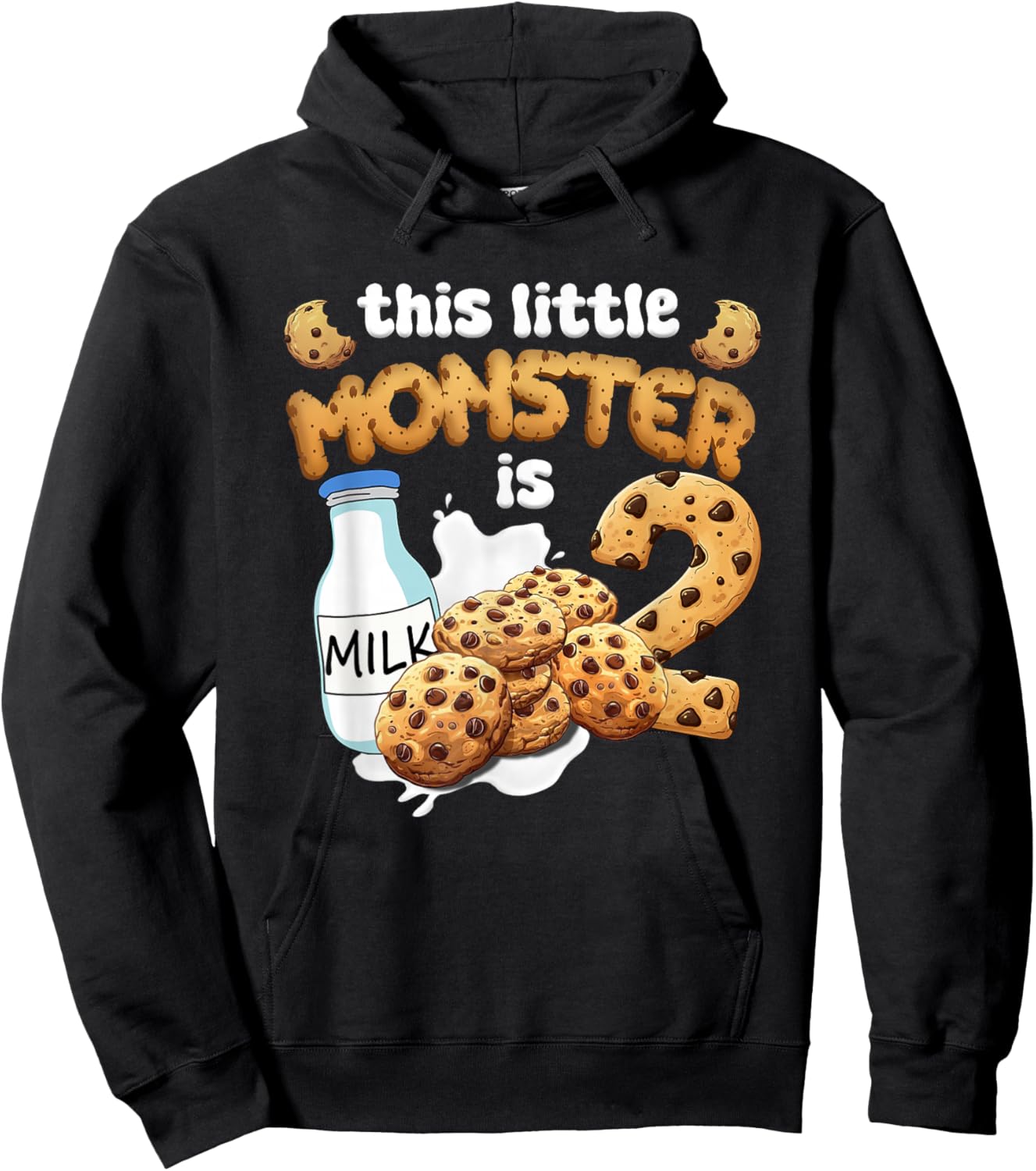 Milk and Cookies This Little Monster is 2 2nd Bday Boy Girl Hoodie - Hoodie | Black