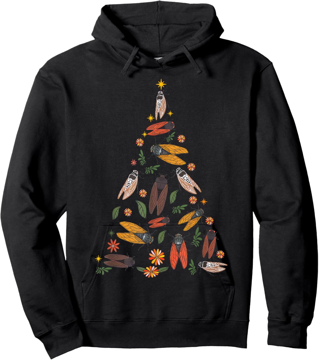 Cicada Christmas Tree Entomologist Bug Insect Nature Lover Hoodie - Hoodie | Black