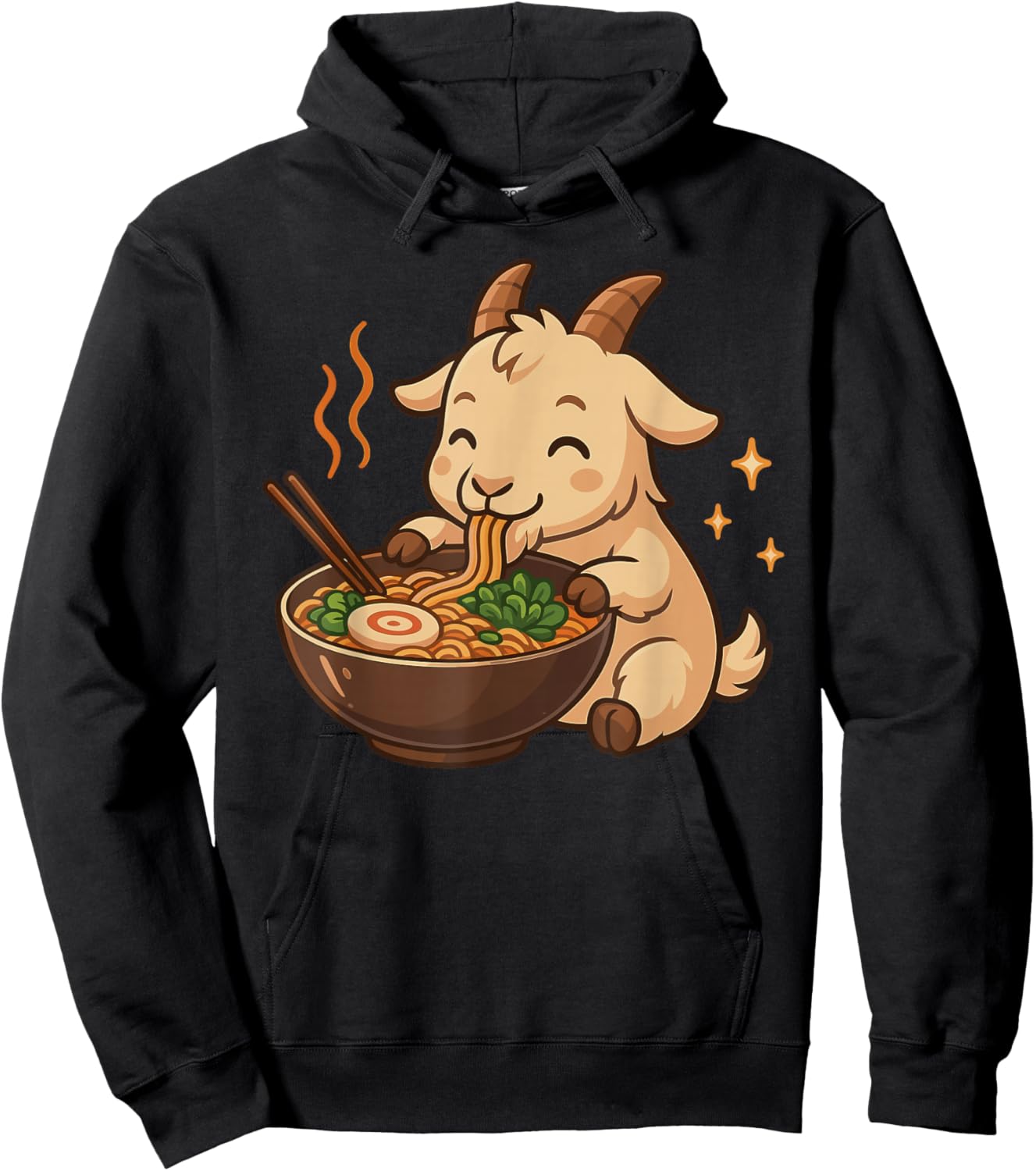 Goat with Noodles Ramen Kawaii Goat Hoodie - Hoodie | Black