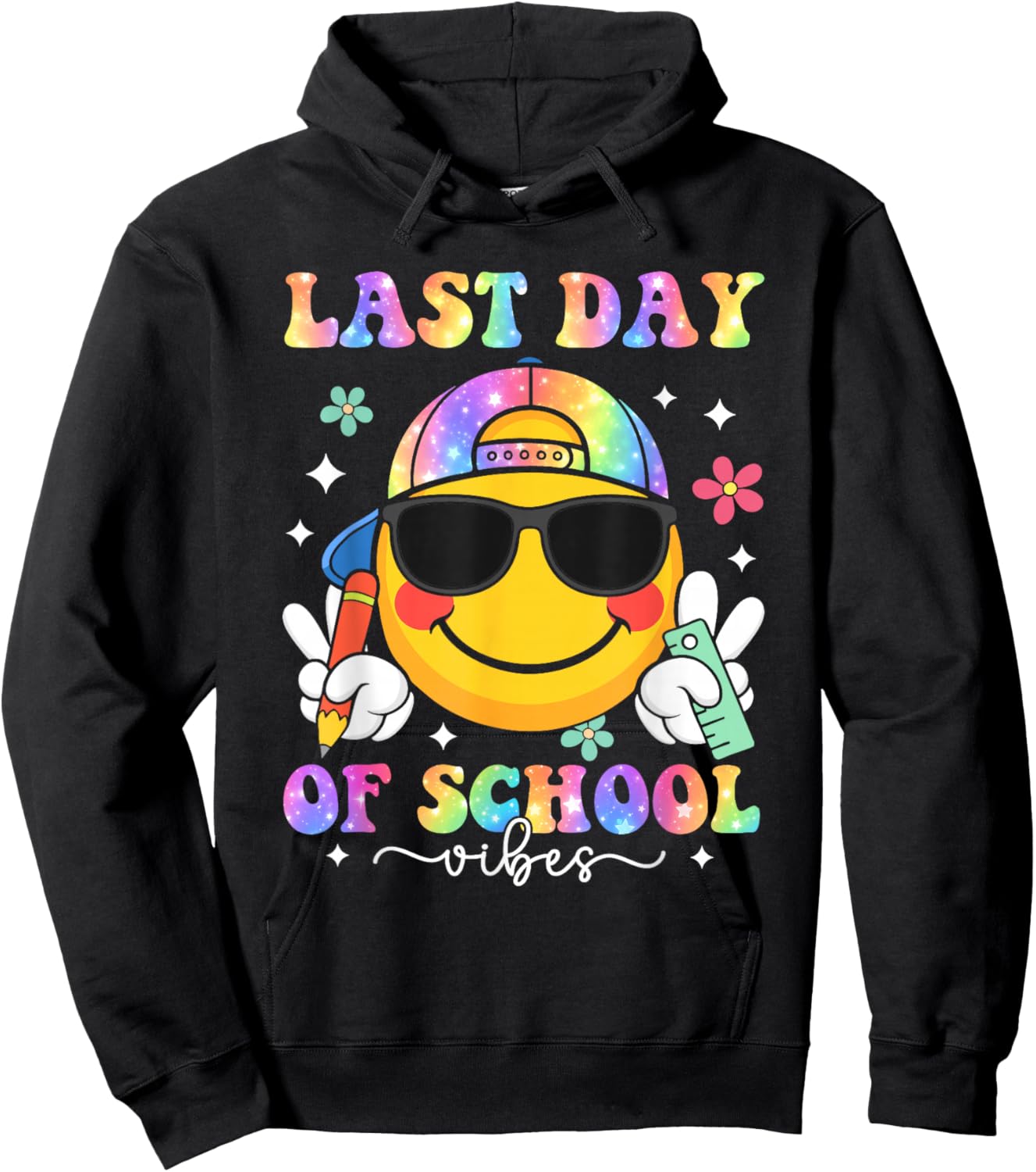 Groovy Last Day of School Vibes Smile Face Graduation Kids Hoodie - Hoodie | Black