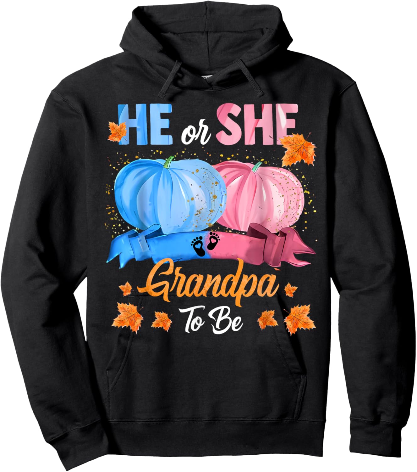 Halloween Pumpkin Gender Reveal He or She Grandpa To Be Hoodie - Hoodie | Black