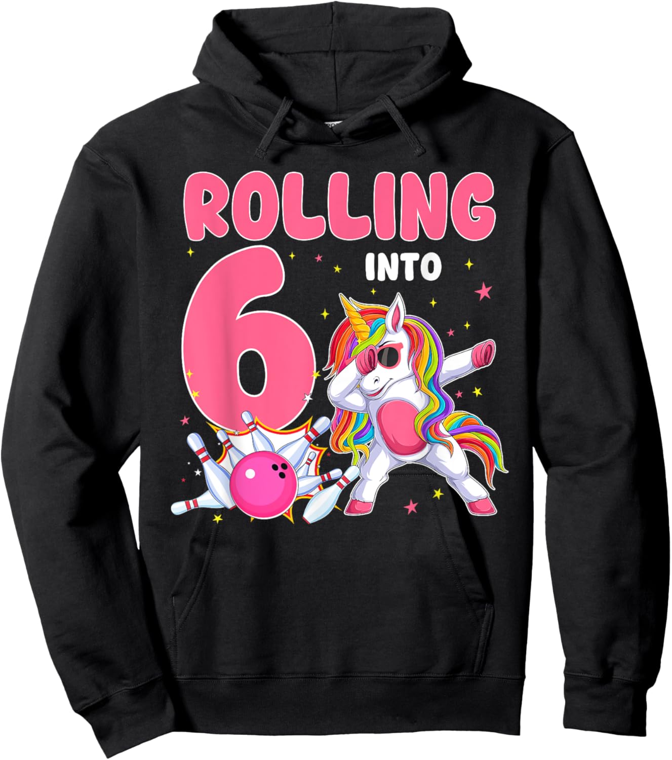 Rolling Into 6 6th Birthday Unicorn Bowling 6 Year Old Hoodie - Hoodie | Black