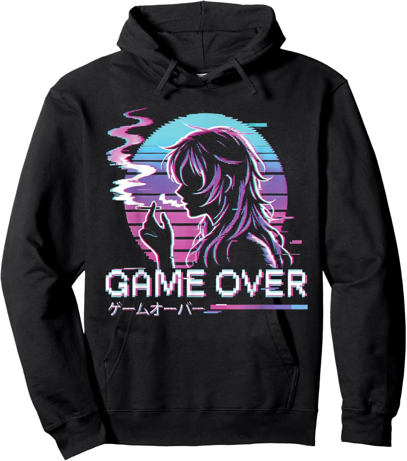 Japanese Vaporwave Aesthetic Sad Anime Girl Waifu Indie Hoodie - Hoodie | Black