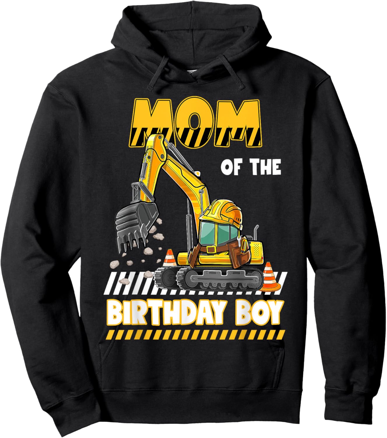 Mom Of The Birthday Boy Construction Excavator Family Hoodie - Hoodie | Black