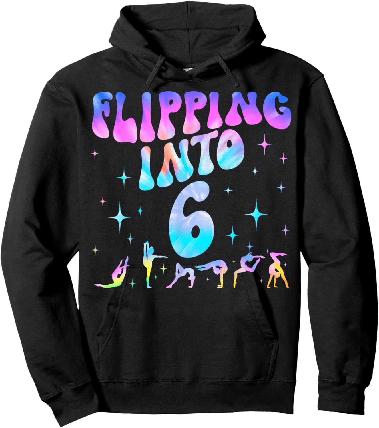 Flipping Into 6th Birthday Gymnastic 6 Years Old Girl Party Hoodie - Hoodie | Black