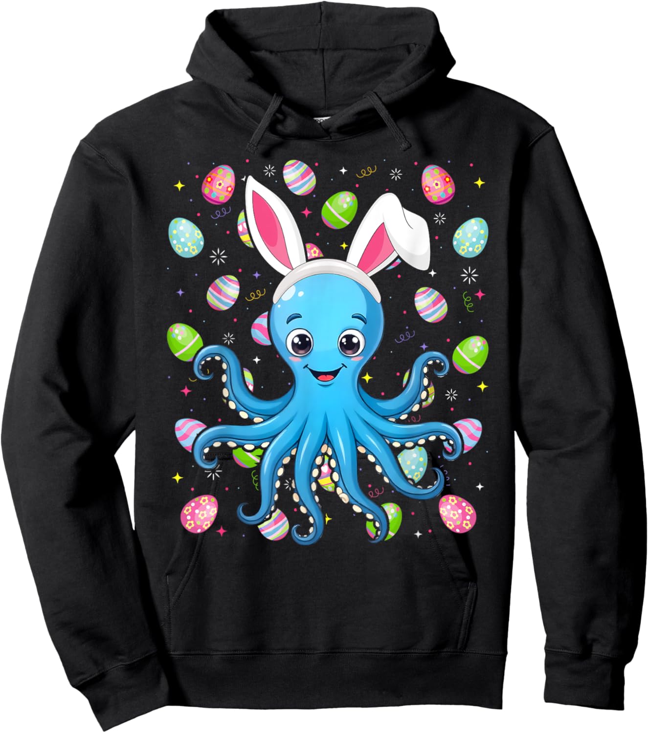 Octopus Happy Easter Egg Hunt Bunny Ear Octopus Easter Hoodie - Hoodie | Black