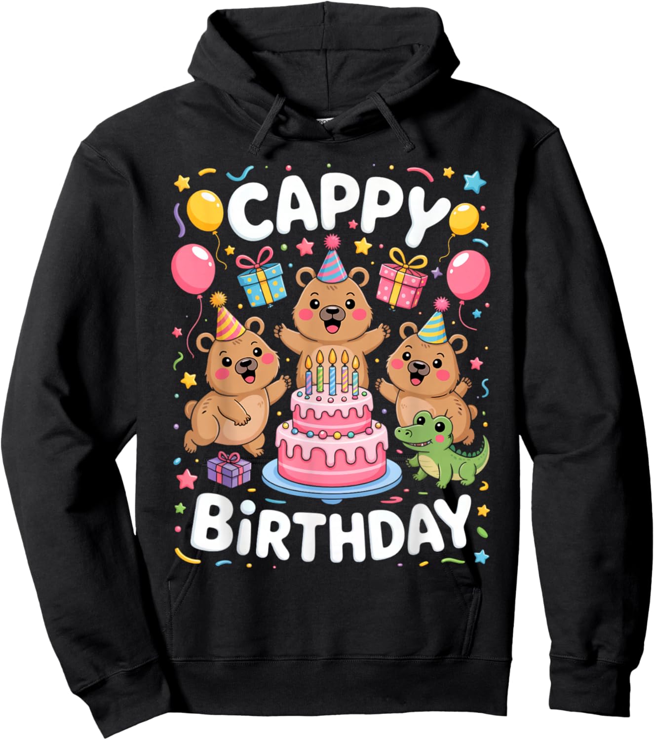 Cappy Birthday Cute Capybara Lovers Birthday Boys Girls Hoodie - Hoodie | Black