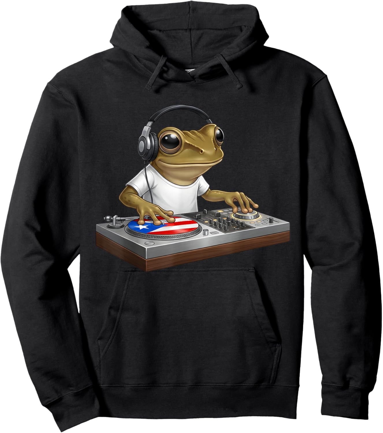 Puerto Rico Coqui Frog DJ Turntable Music PR Flag Hoodie - Hoodie | Black