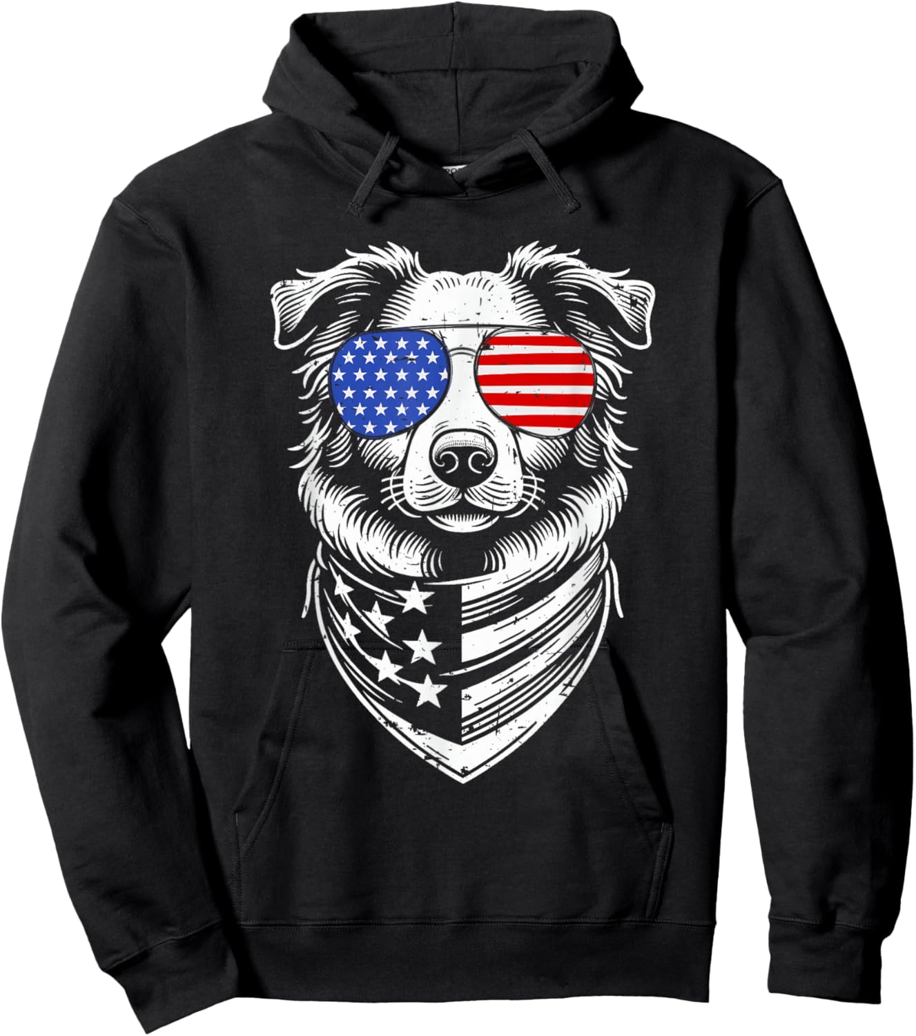 Australian Shepherd Patriotic 4th of July American US Flag Hoodie - Hoodie | Black
