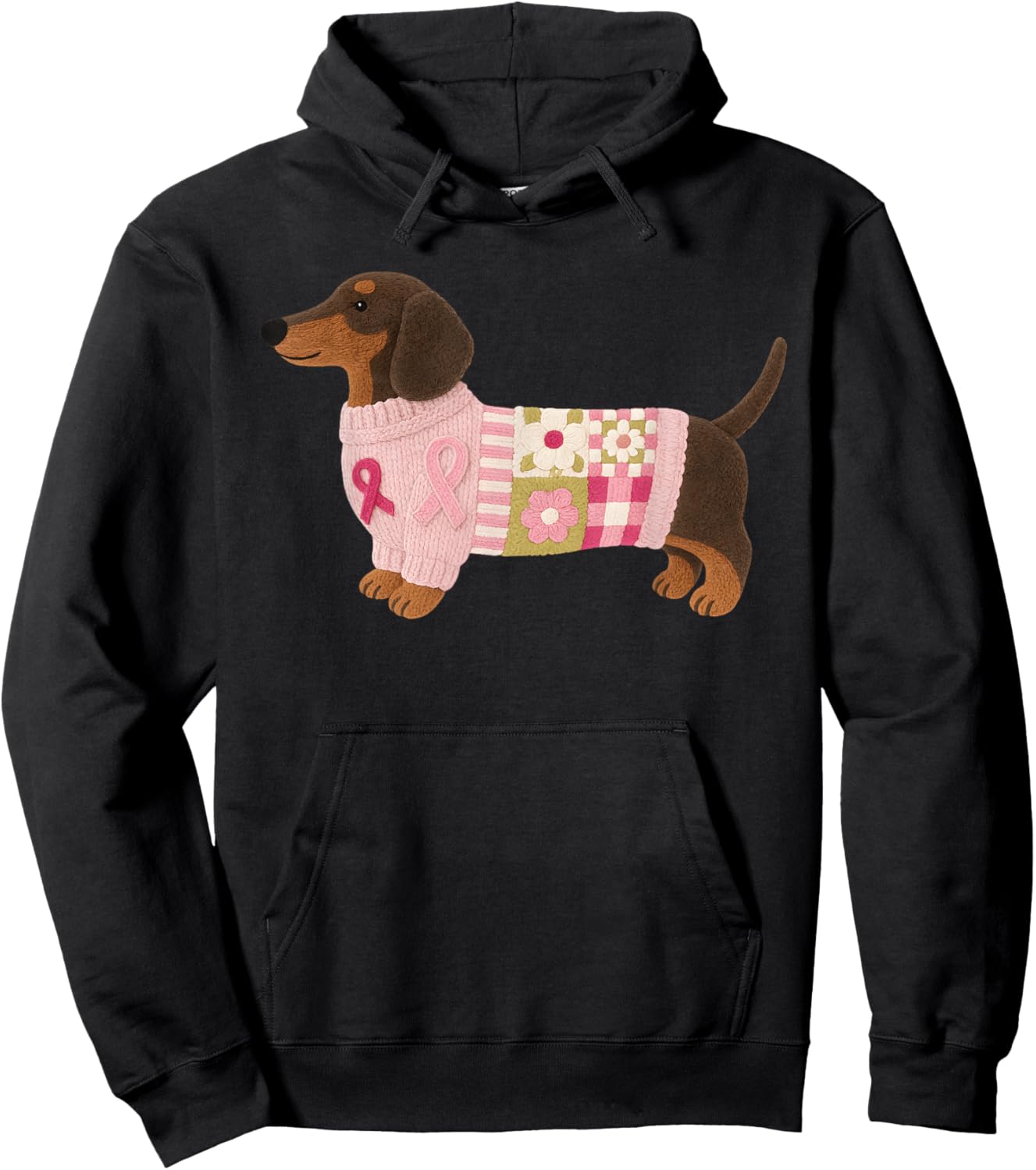 Dachshund Pink Ribbon Breast Cancer Awareness Hoodie - Hoodie | Black
