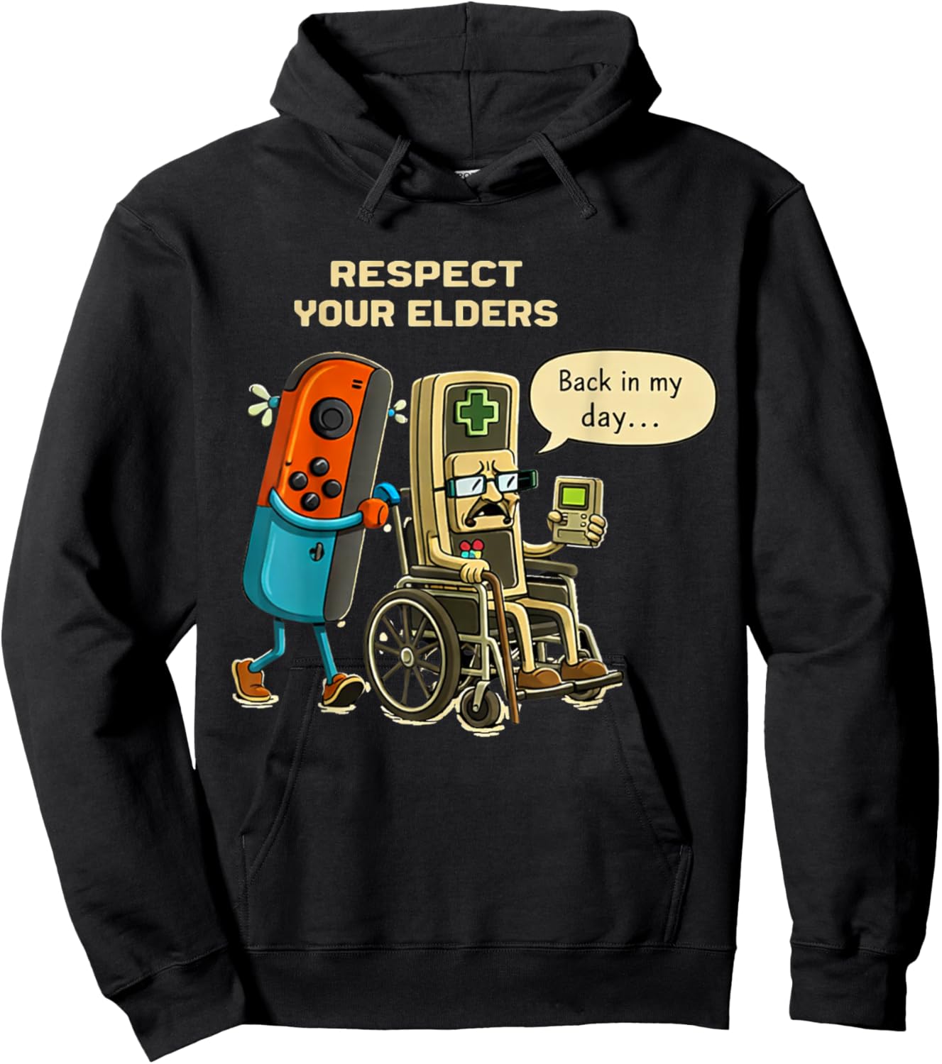 Respect Your Seniors Gaming Control Retro Funny Gamer Hoodie - Hoodie | Black