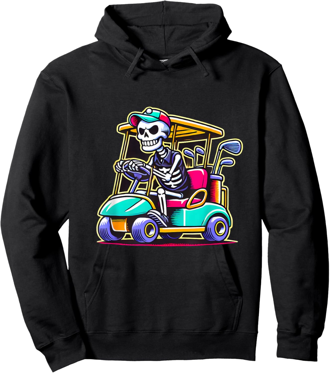 Halloween Skeleton Golf Cart Golfer Hoodie - Hoodie | Black