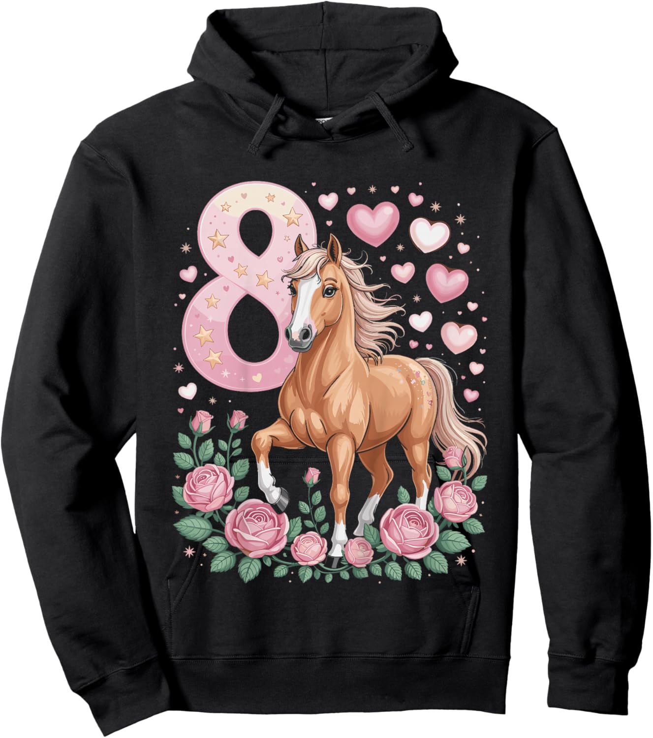 8th Birthday Horse Girl 8 Years Horse Decoration Riding Pony Hoodie - Hoodie | Black