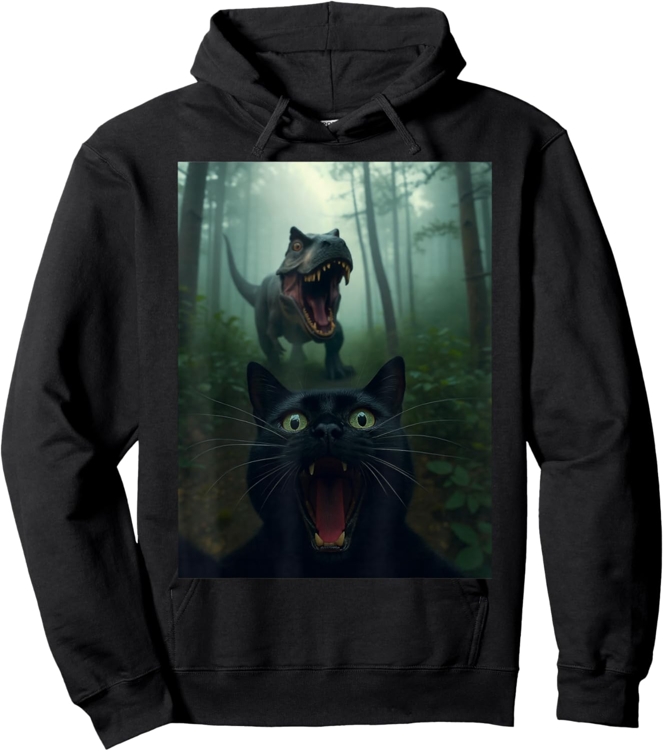 Funny Cat Selfie with T-Rex Dinosaur Gifts Women Kid Hoodie - Hoodie | Black