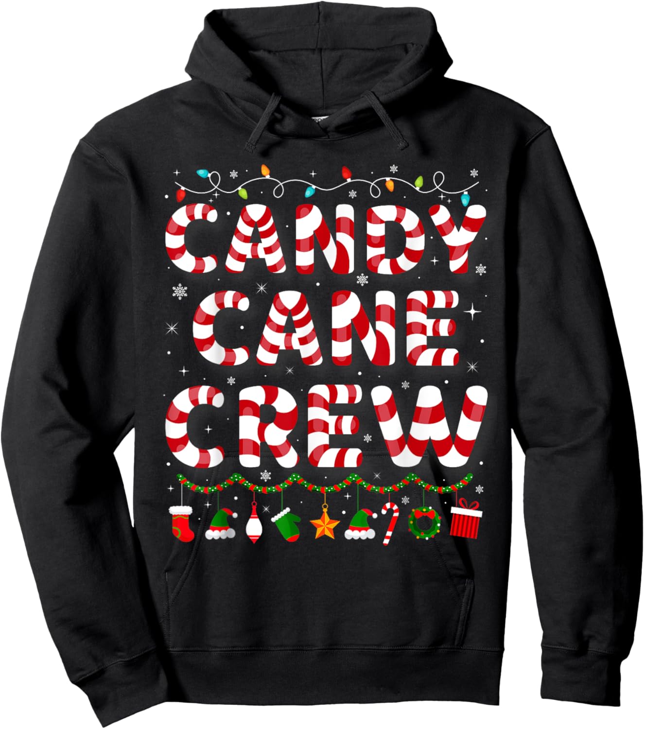 Candy Cane Crew Funny Christmas Candy Cane Lover Xmas Pajama Hoodie - Hoodie | Black