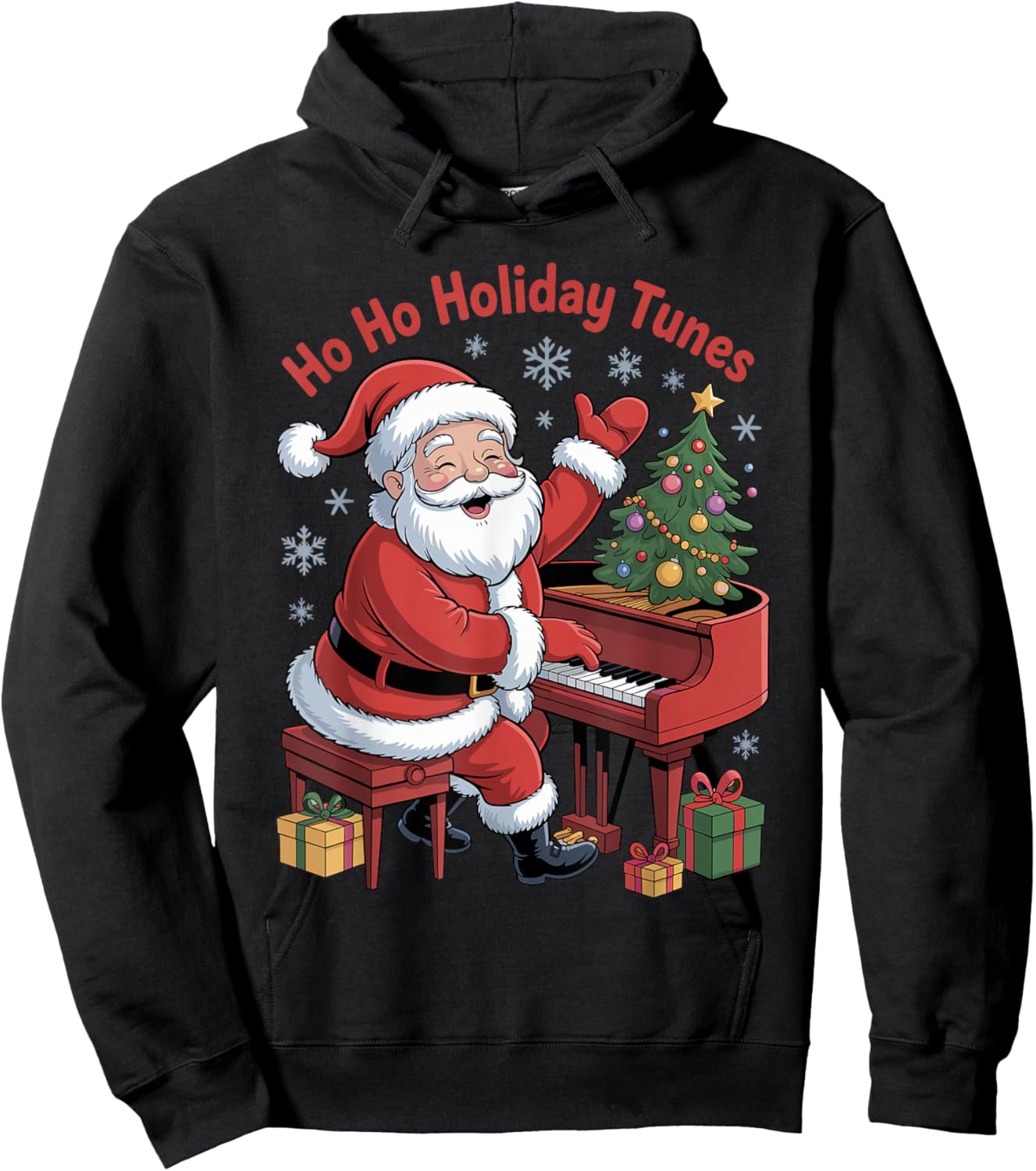 Funny Santa Playing Piano Holiday Chrismas Xmas Pajama Hoodie - Hoodie | Black