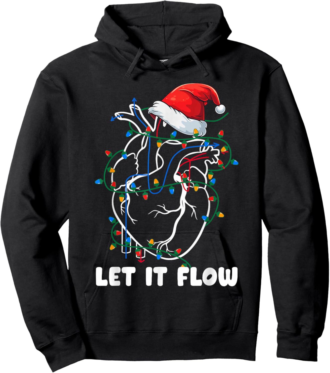 Let It Flow Anatomy Heart Cardiac Nurse Santa Hat Funny Xmas Hoodie - Hoodie | Black