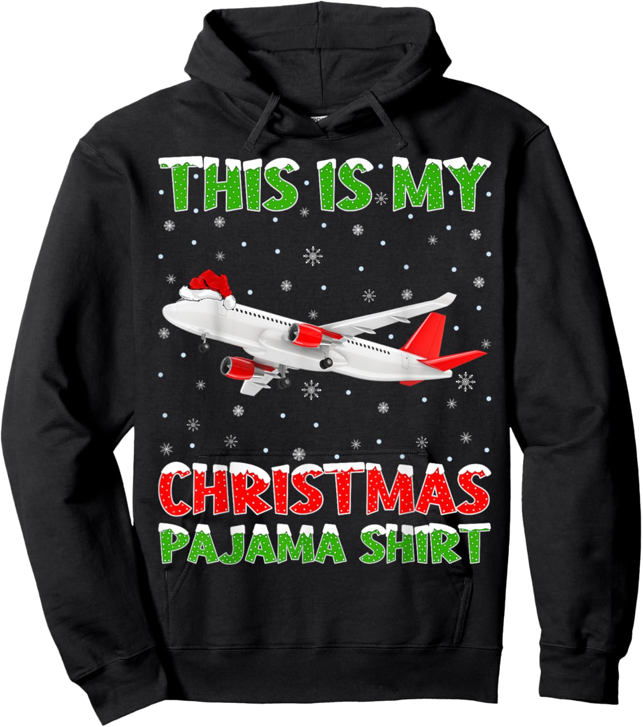 Airplane Xmas Tree Lights This Is My Christmas Pajama Hoodie - Hoodie | Black