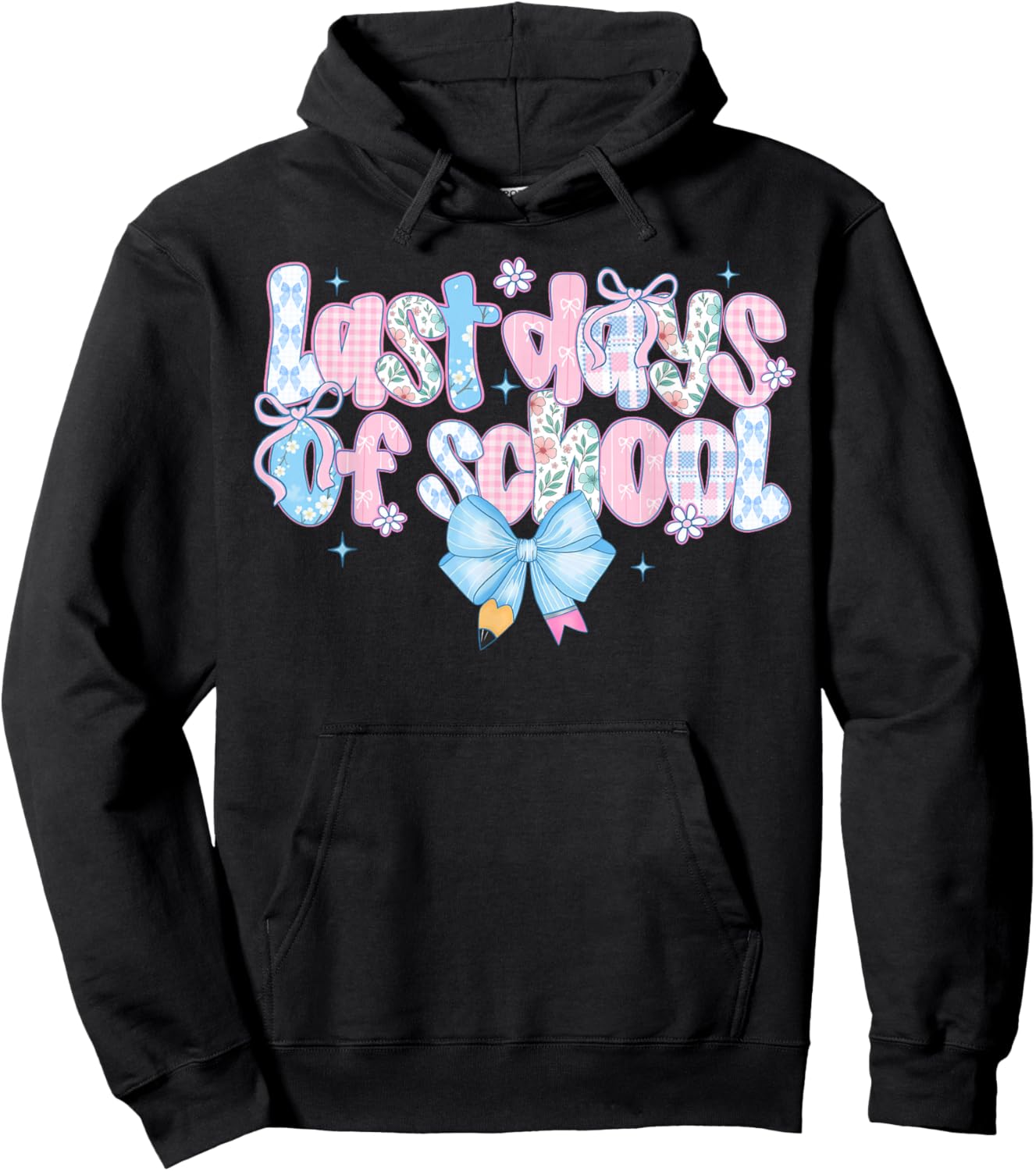 Happy Last Day of School Coquette Bow Retro Funny Pencil Hoodie - Hoodie | Black