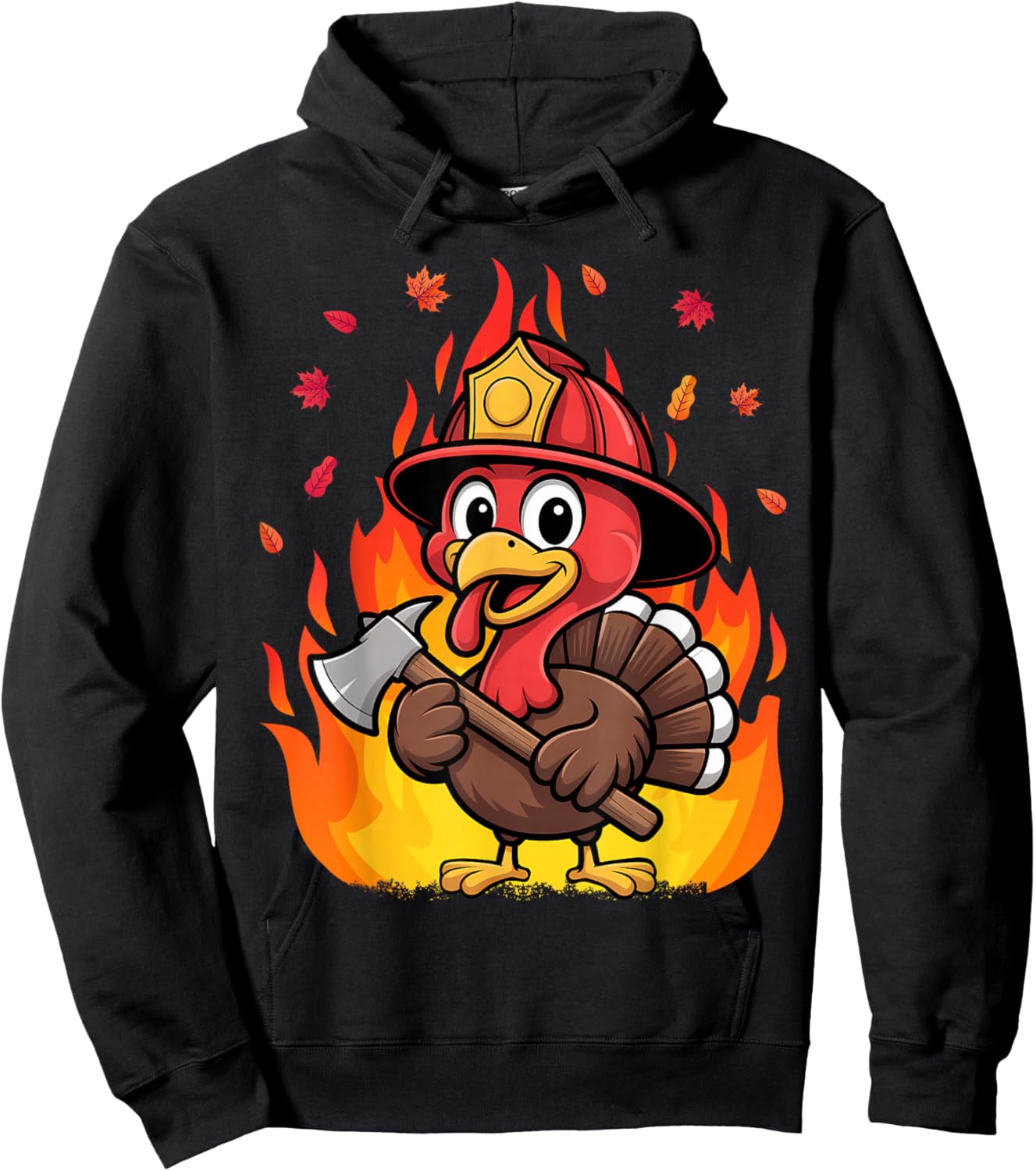 Thanksgiving Firefighter Turkey - Funny Feast Day Hoodie - Hoodie | Black