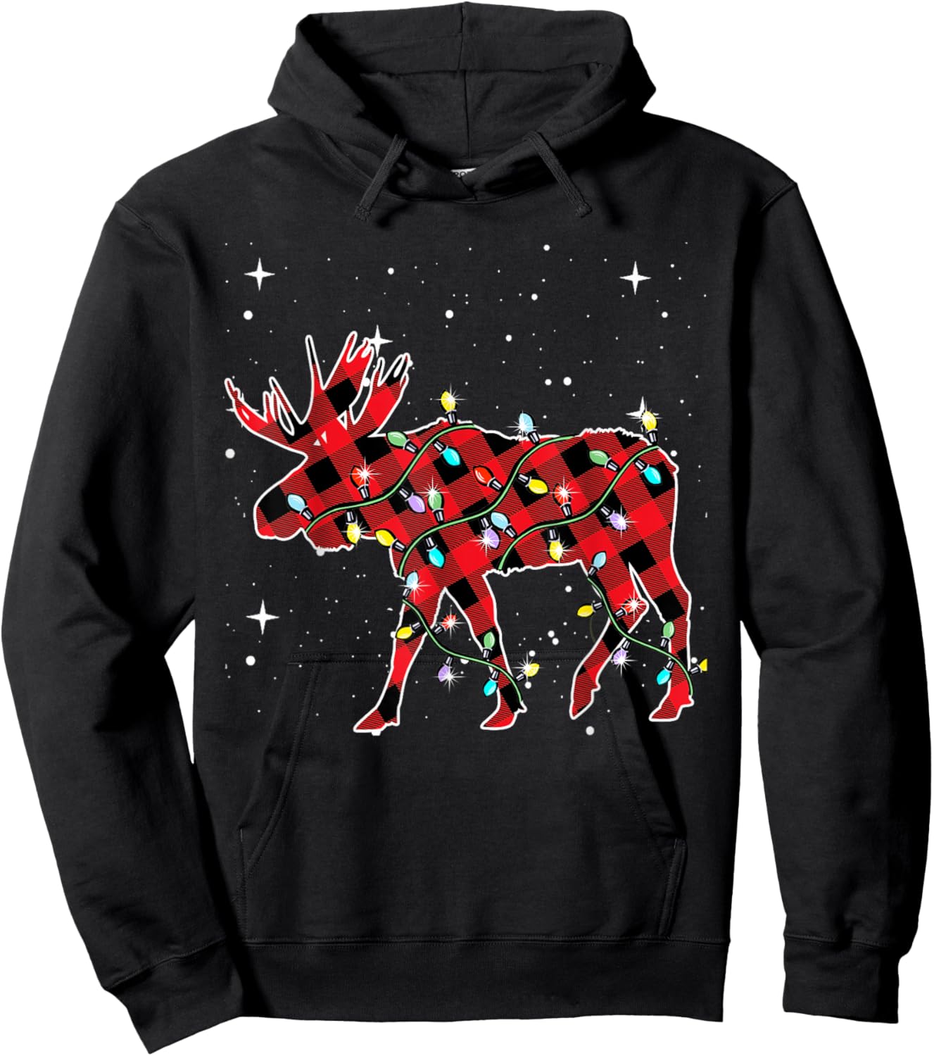 Pajamas Red& Black Plaid Flannel Christmas Moose Lovers Hoodie - Hoodie | Black