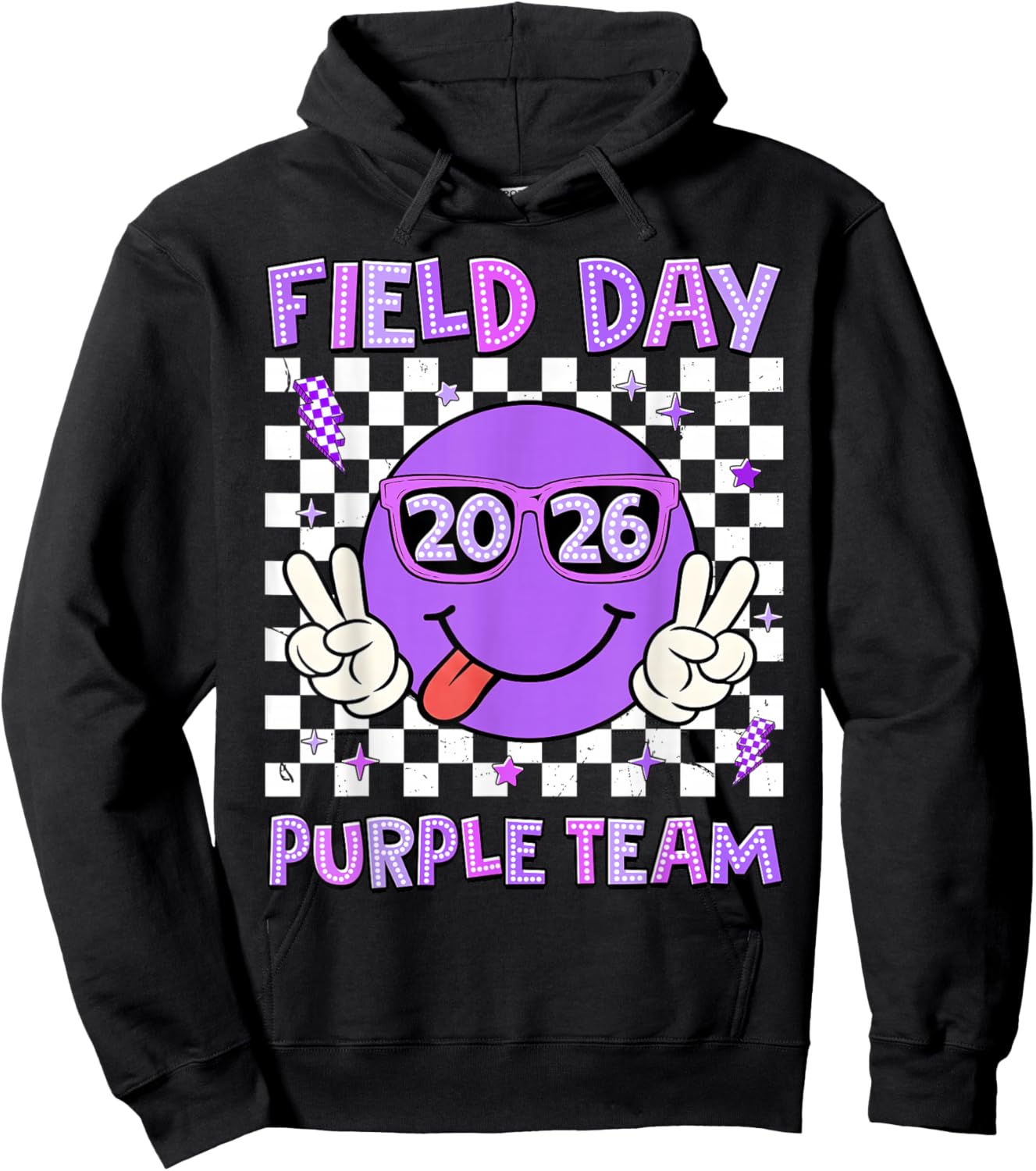Field Day 2026 Purple Team Smile Face Sunglasses Teacher Kid Hoodie - Hoodie | Black