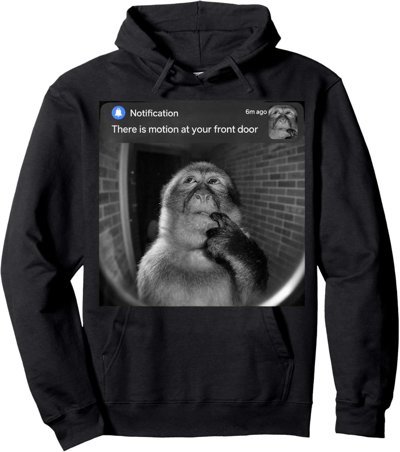 Thinking Monkey There is Motion at Your Front Door Meme Hoodie - Hoodie | Black