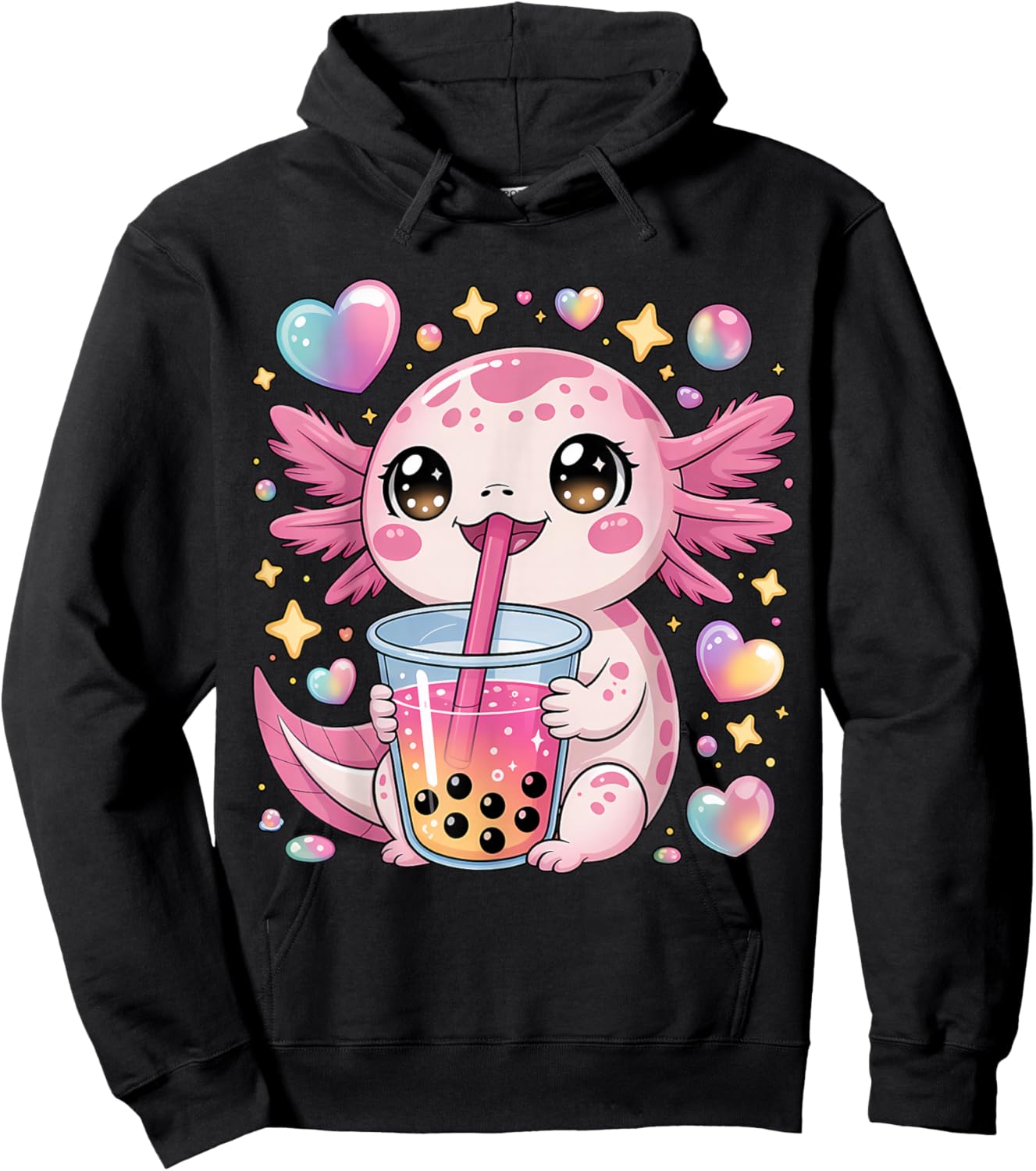 Kawaii Axolotl Bubble Tea for Kids and Teens Anime Cute Boba Hoodie - Hoodie | Black