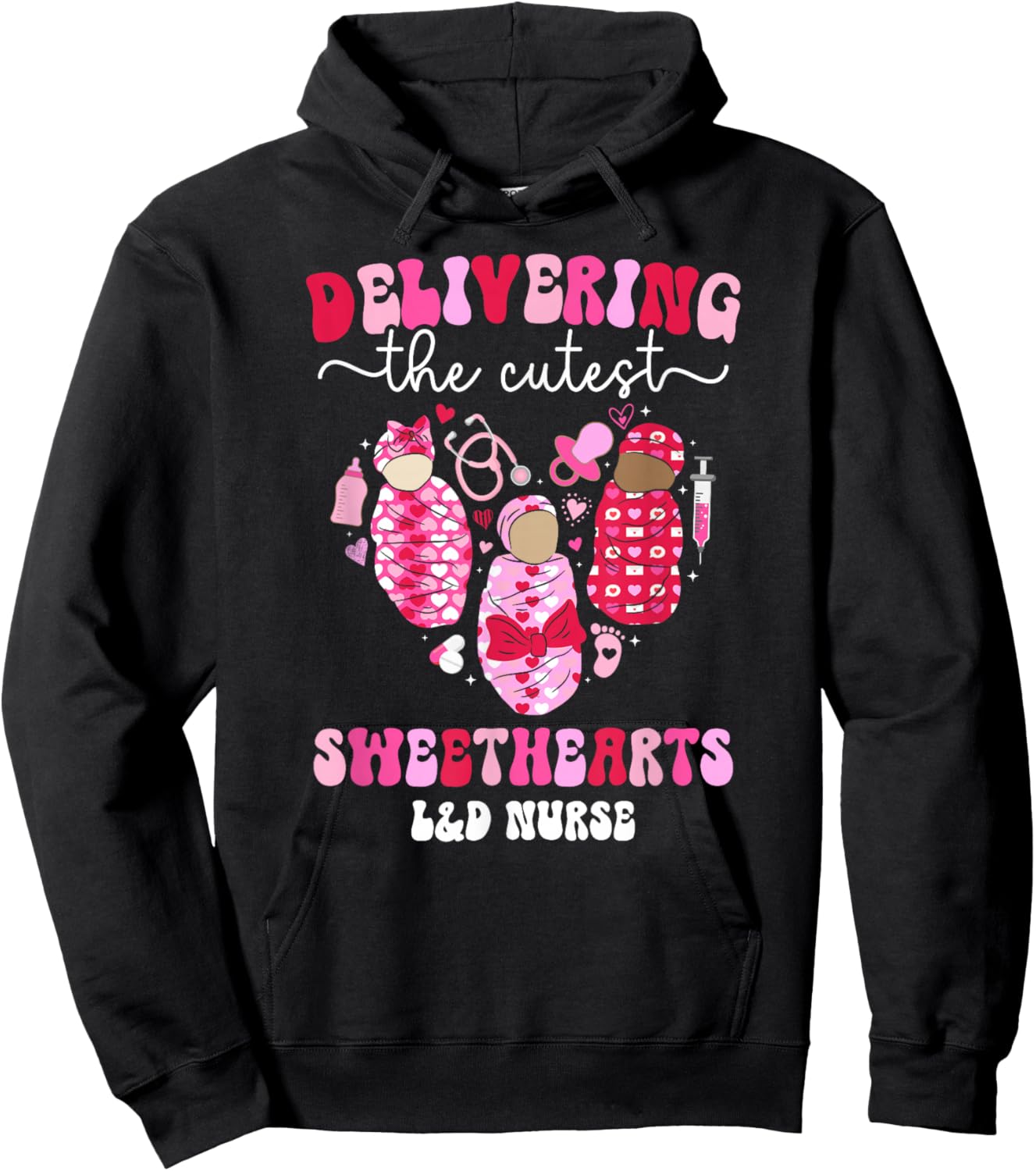 L&D Nurse Valentine Labor And Delivery Nurse Valentines Day Hoodie - Hoodie | Black