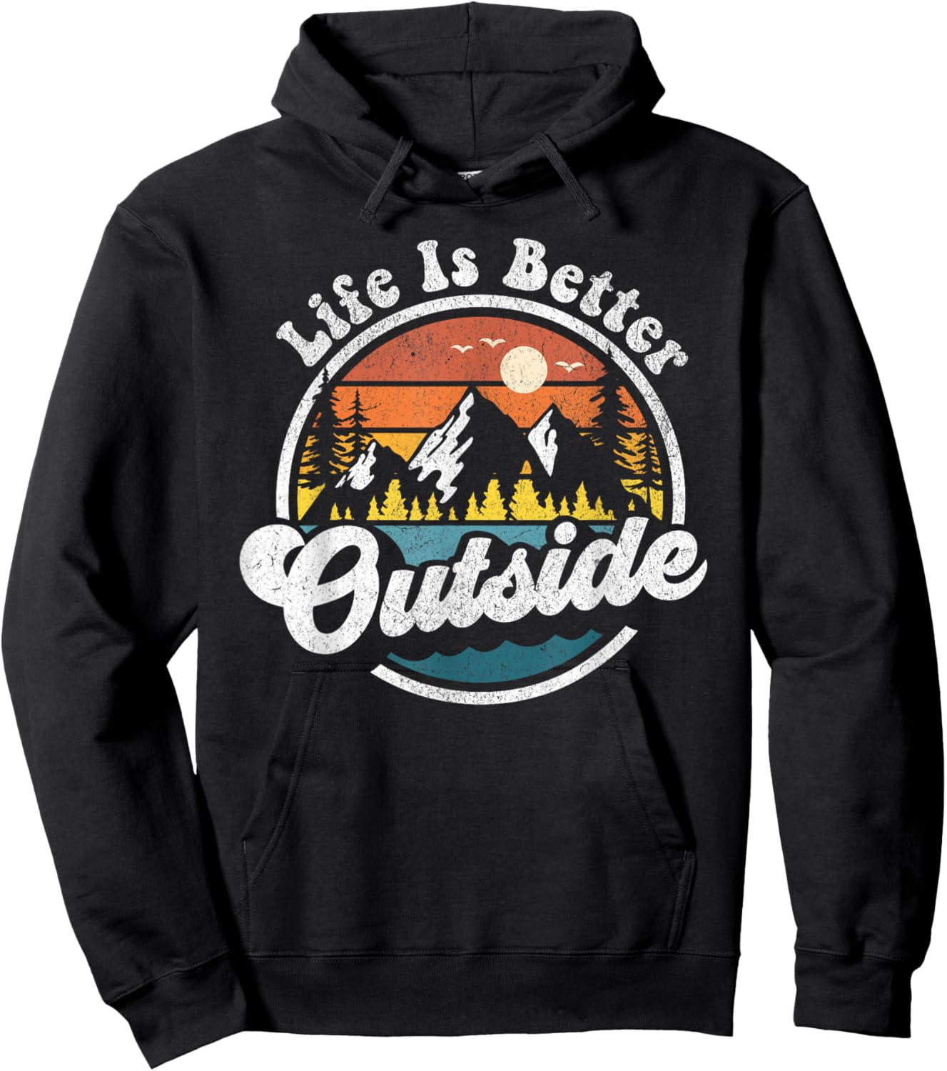 Life is Better Outside Retro Hiking Camping Outdoor Nature Hoodie - Hoodie | Black