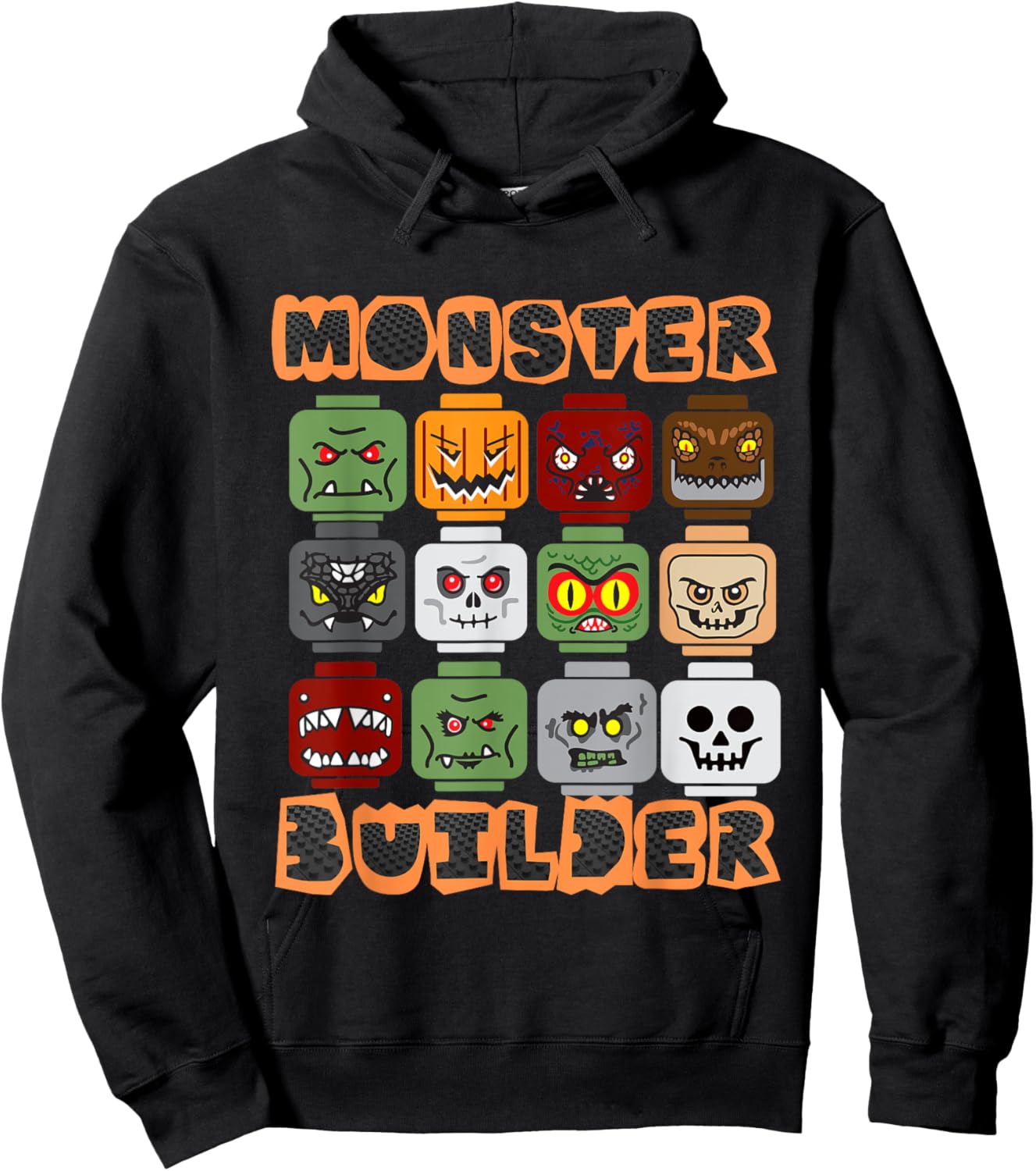 Halloween Building Bricks Monster Builder Brick Head Funny Hoodie - Hoodie | Black