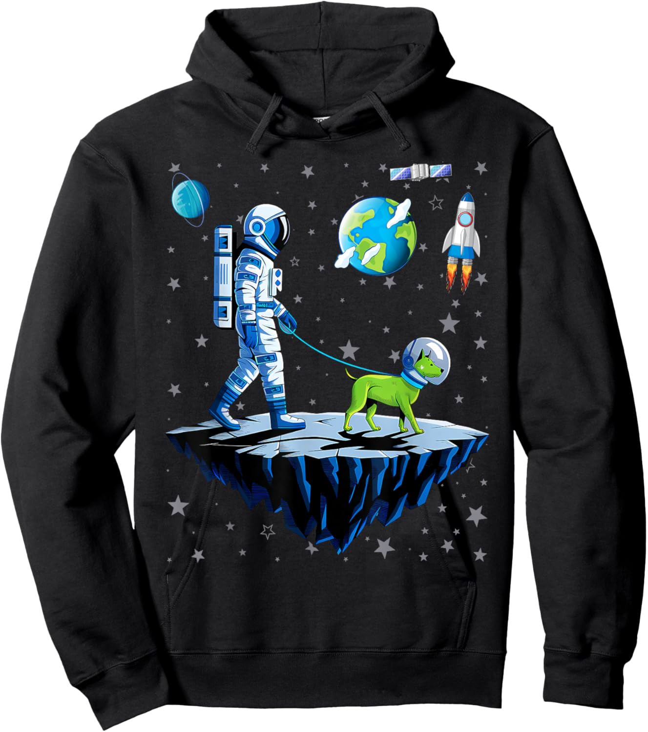 Space Astronaut Walking Alien Dog Planet Hoodie - Hoodie | Black