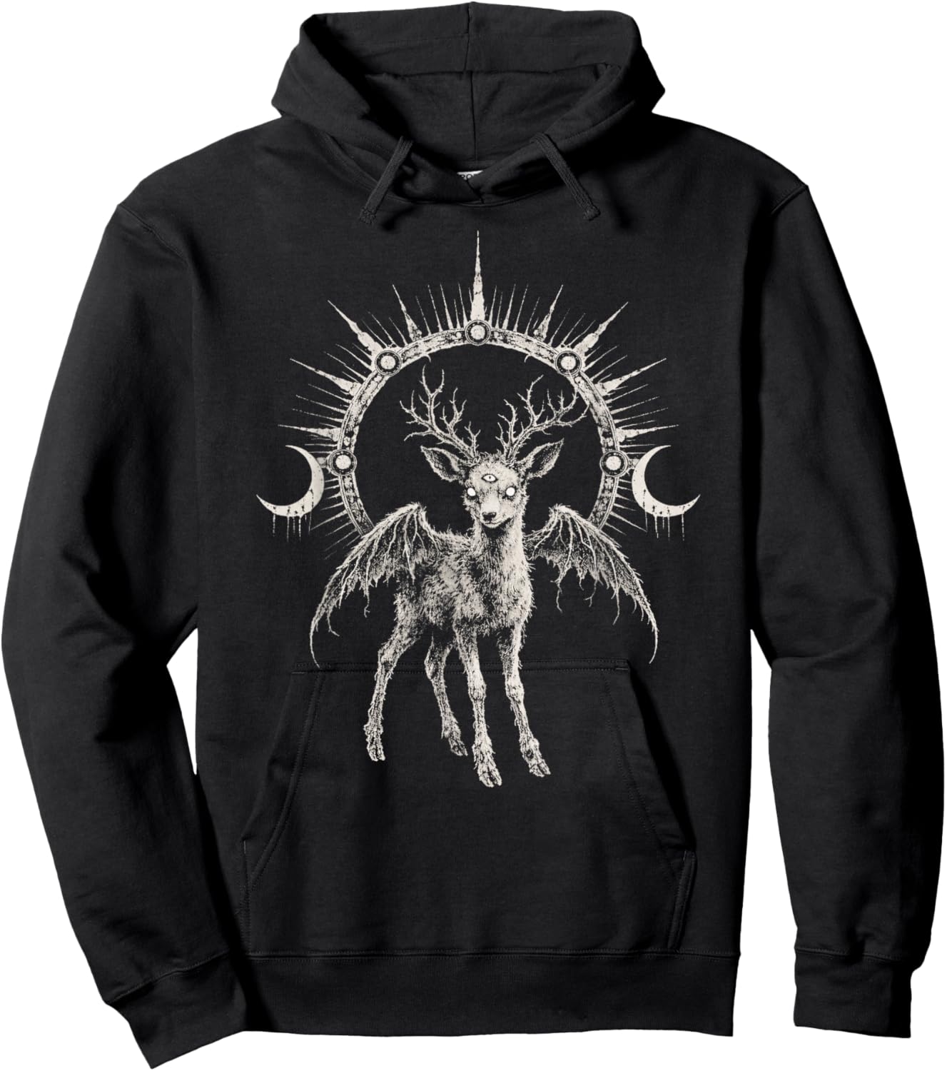 Deer Fawn Third Seeing Eye Esoteric Alt Wings Goth Aesthetic Hoodie - Hoodie | Black