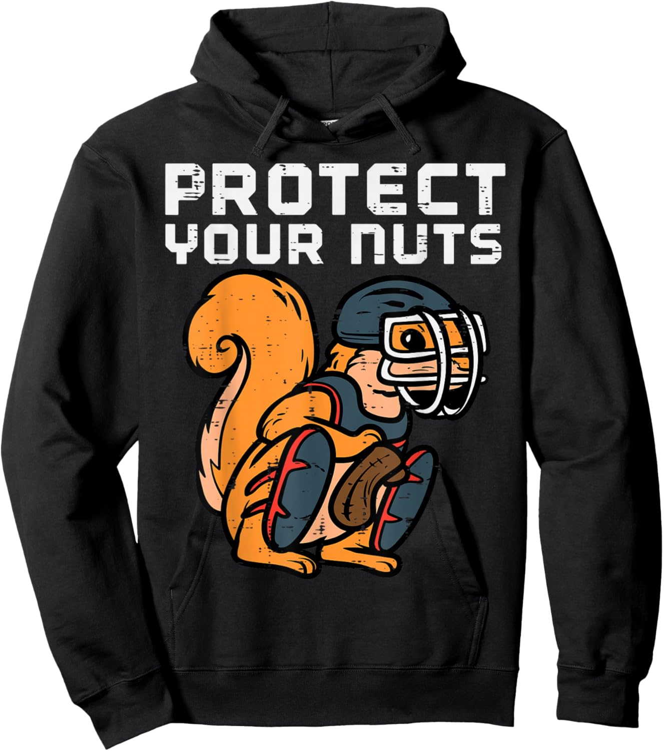 Squirrel Baseball Catcher Protect Your Nuts Boys Kids Men Hoodie - Hoodie | Black