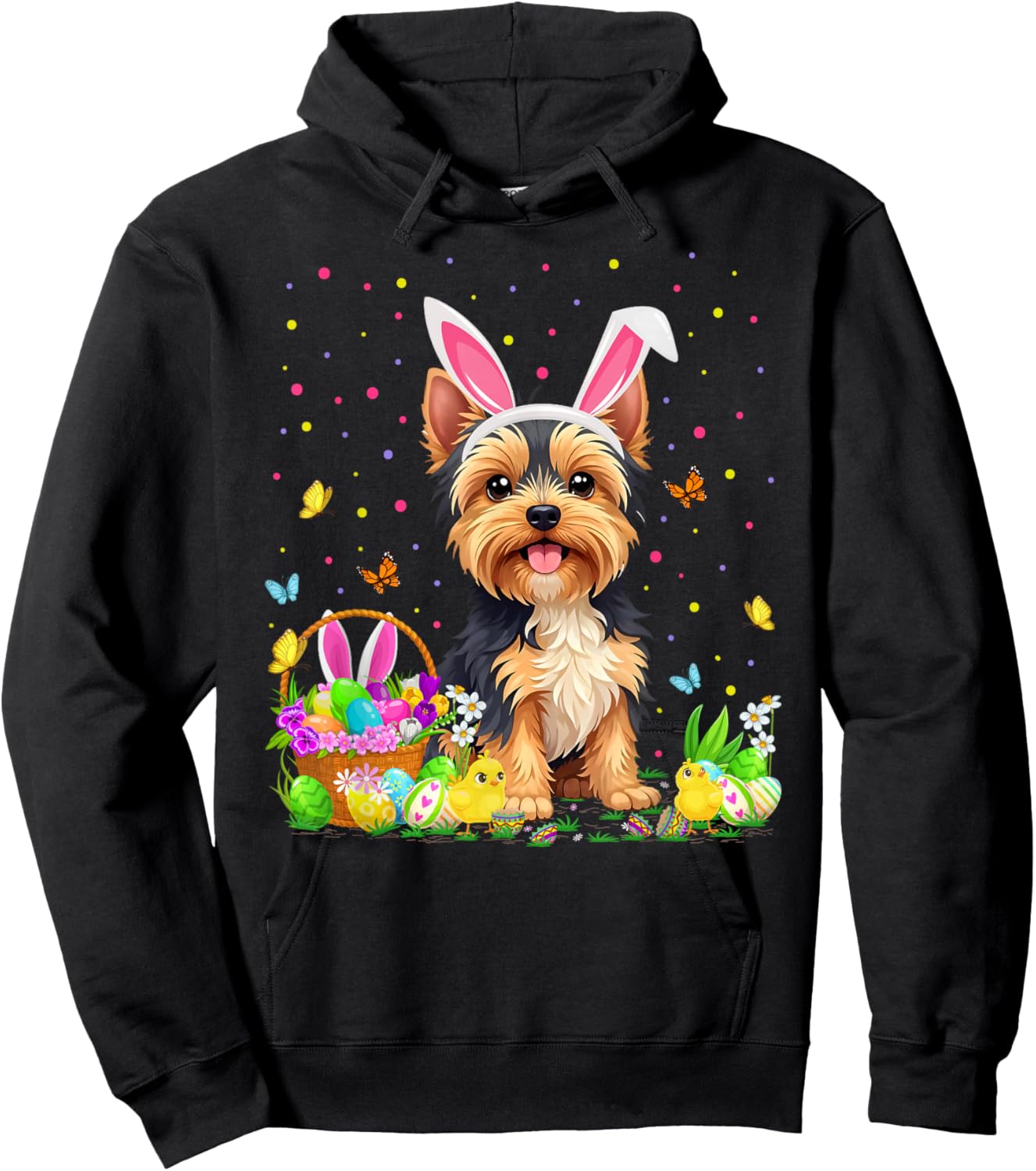 Yorkie Dog Easter Egg Hunt Bunny Ear Yorkie Easter Hoodie - Hoodie | Black