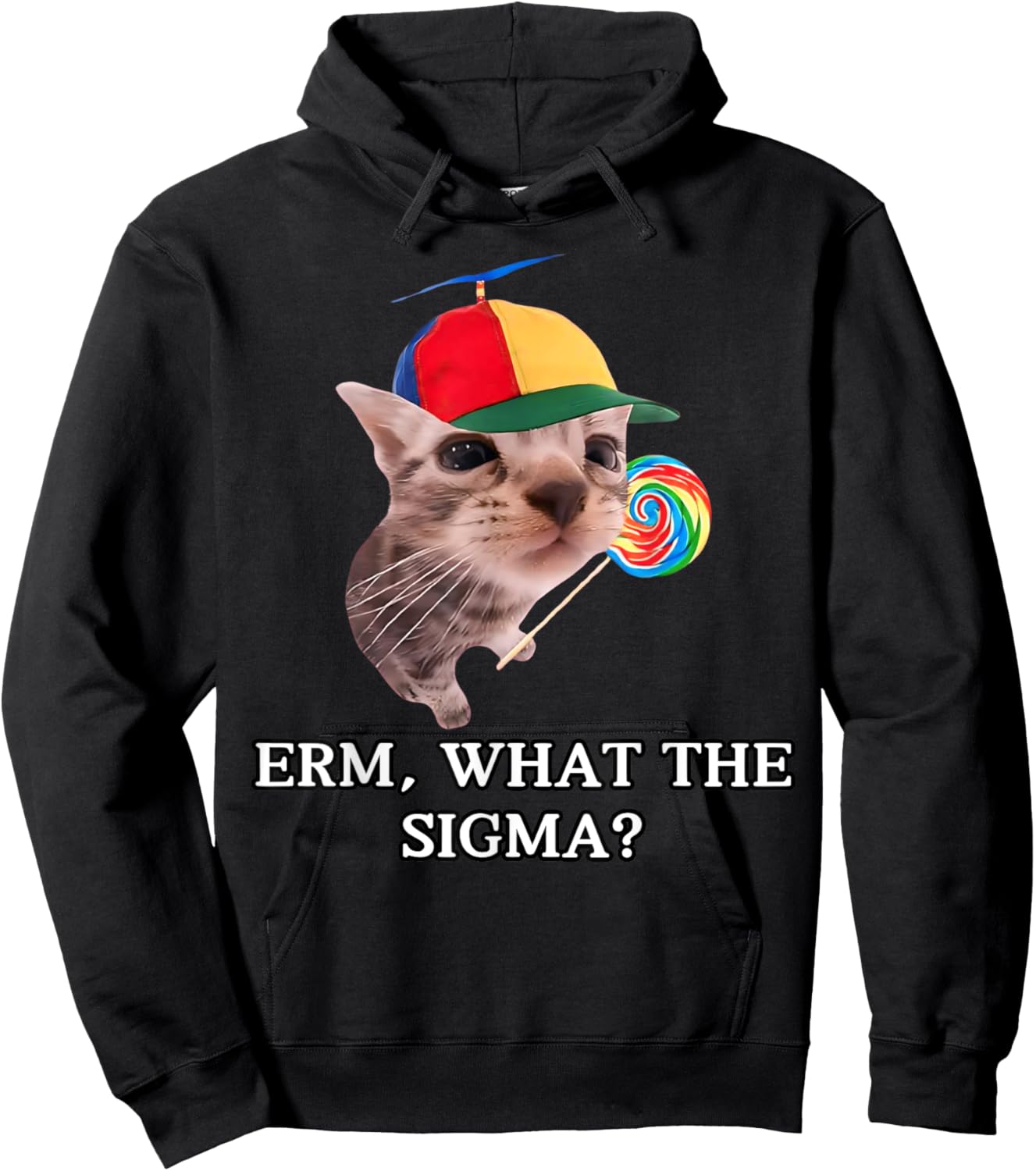 Erm What Sigma Cat Meme Funny Memes Internet Memes Joke Hoodie - Hoodie | Black