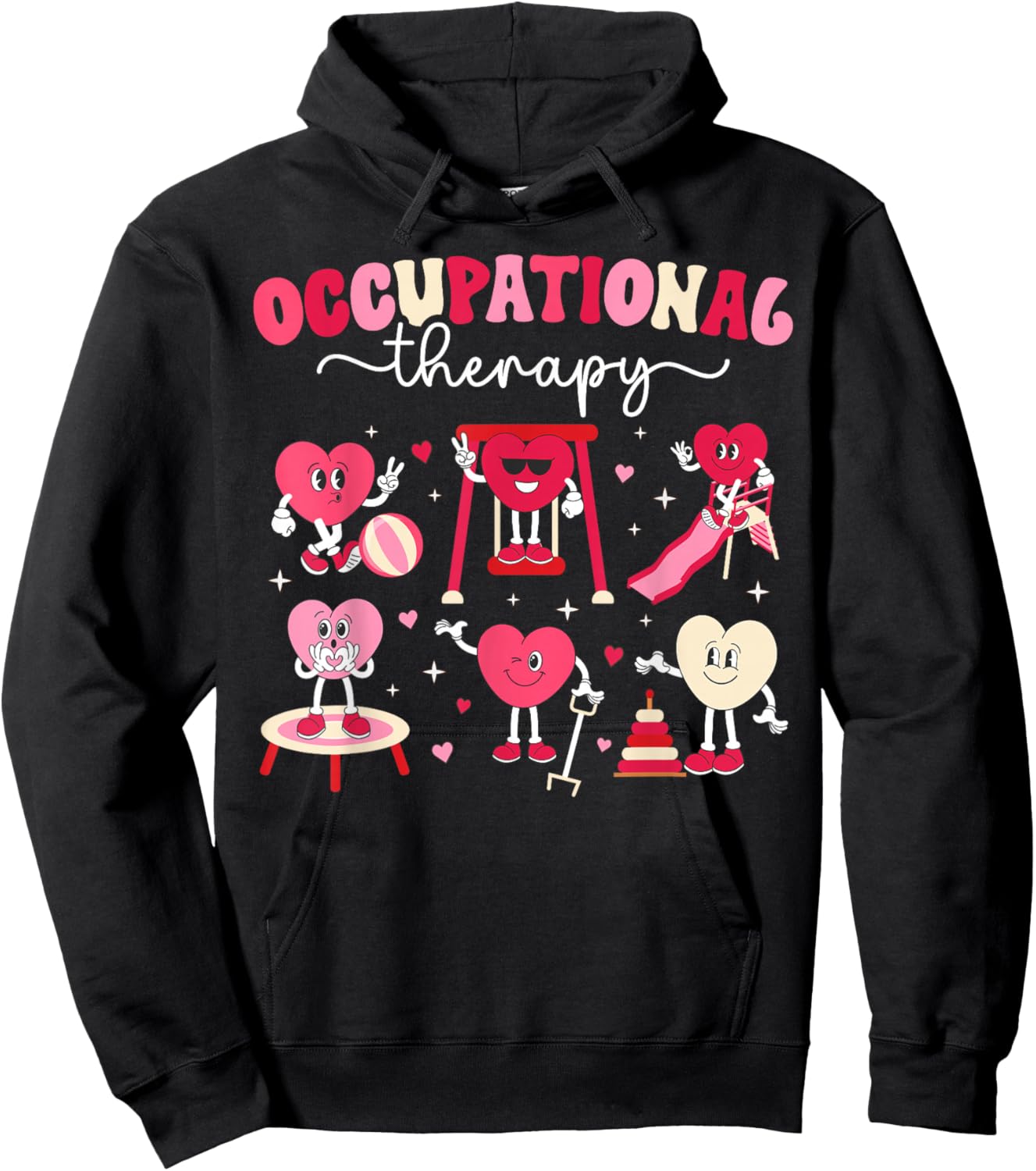 Valentines Day Women's -Adults Occupational Therapy Valentine Black Small Modern Lightweight Unique Graphic Cartoon Round Neck Short Sleeve Hoodie - Hoodie | Black